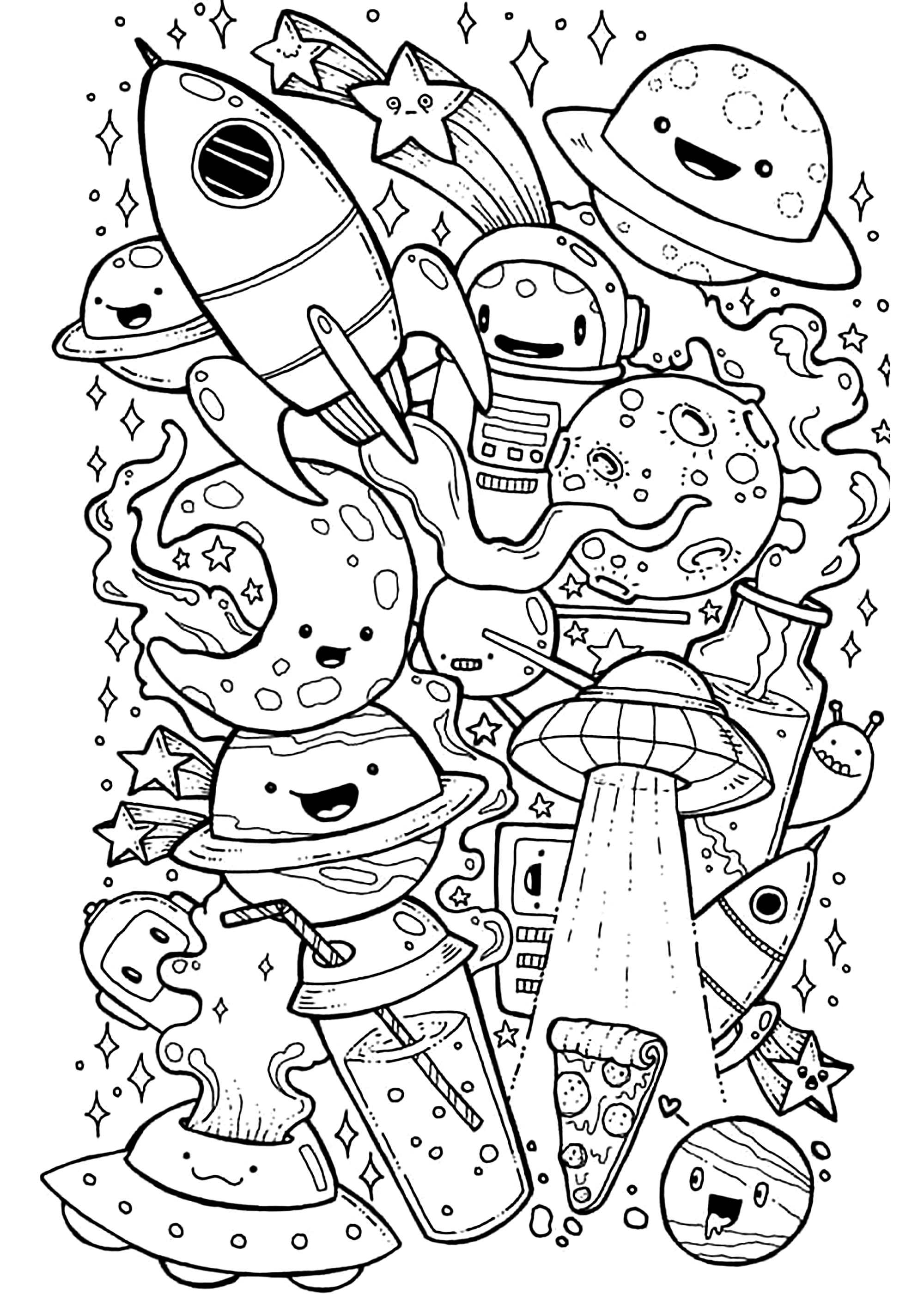 宇宙にインスパイアされたドゥードゥル (ぬりえ 落書きアート / 落書き 大人向け印刷用)