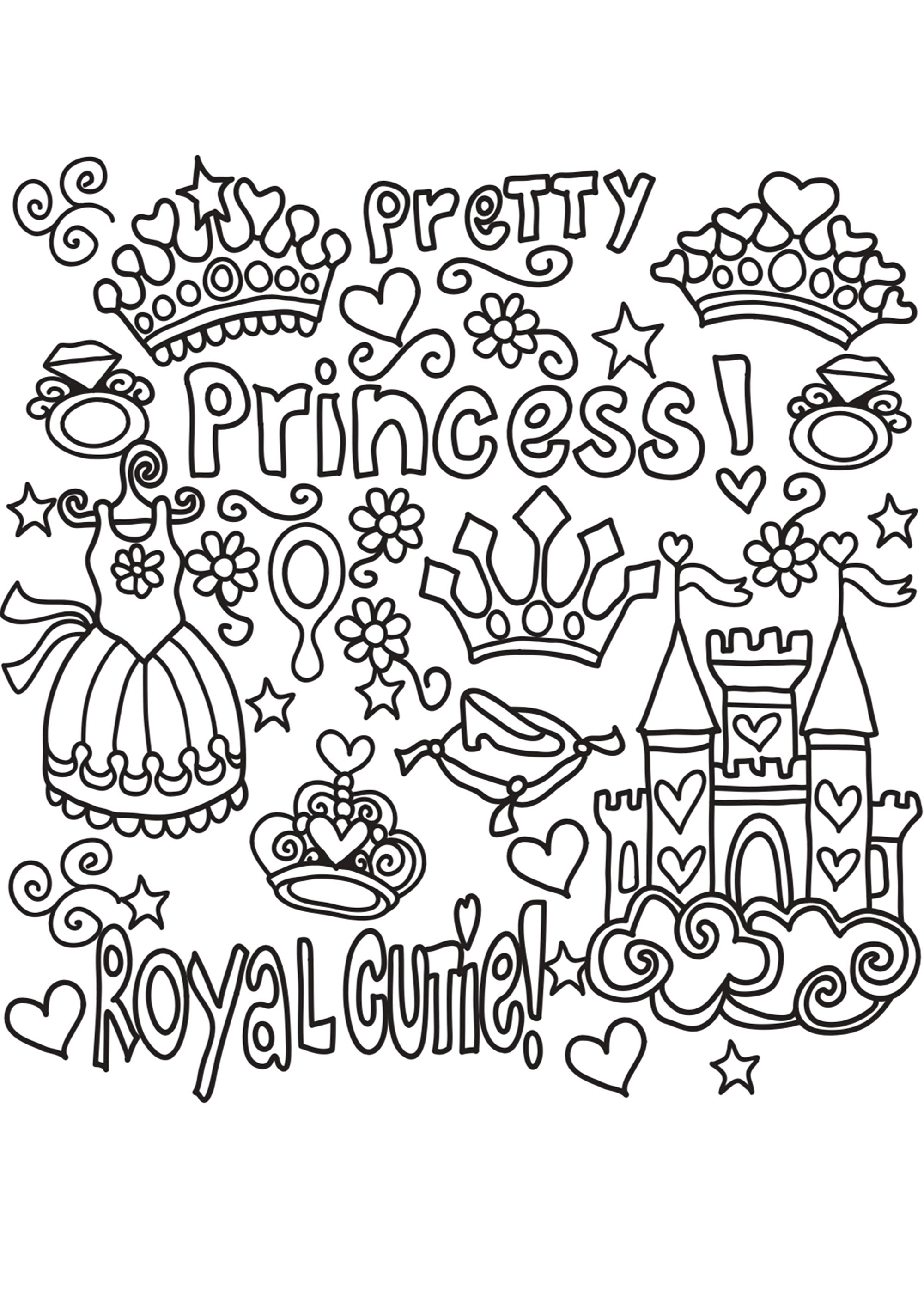 ドゥードル「プリンセス」 (ぬりえ 落書きアート / 落書き 大人向け印刷用)