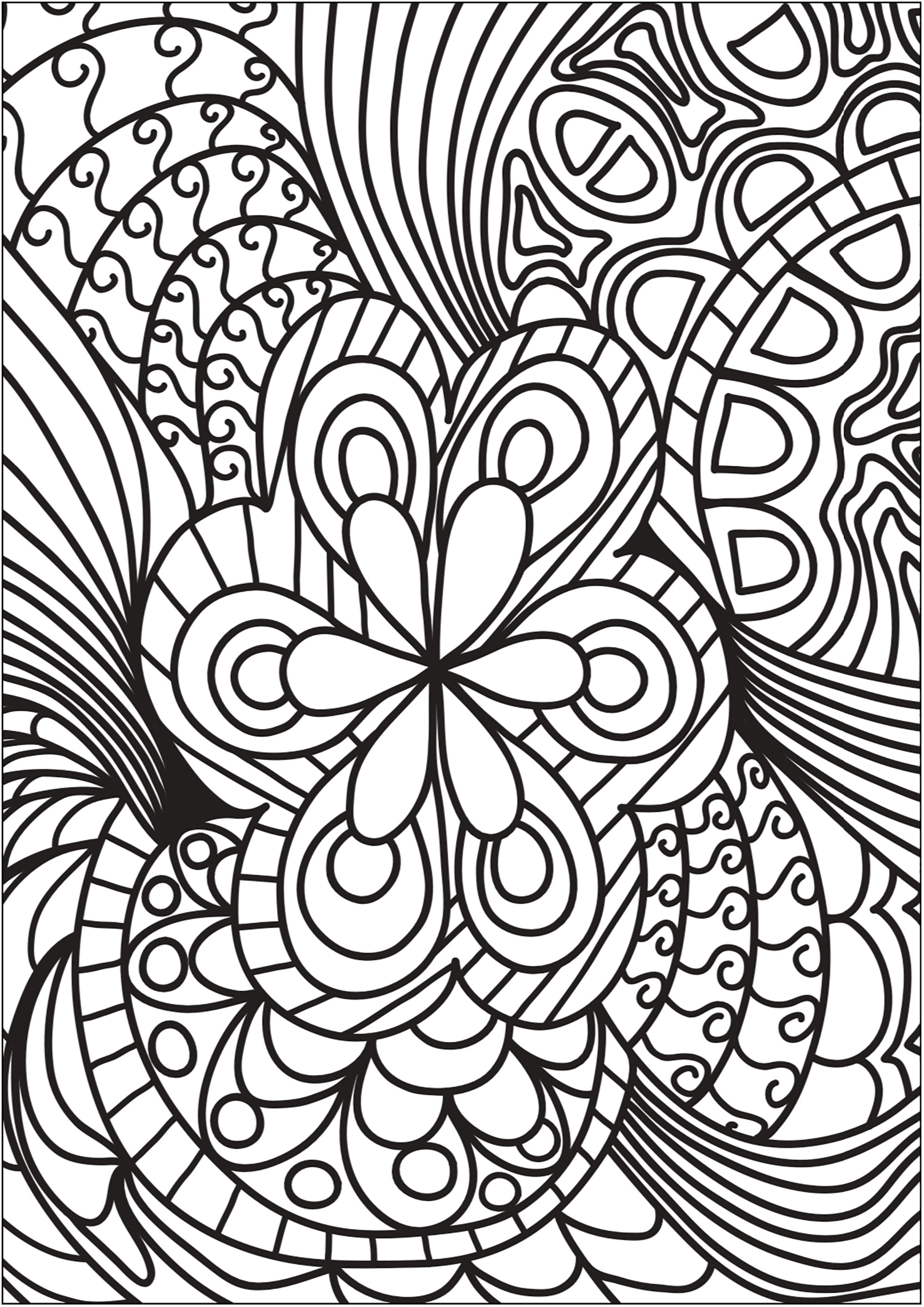 中央に花があるかわいい落書き (ぬりえ 落書きアート / 落書き 大人向け印刷用)