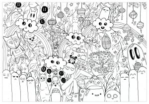 子ども向け落書きアート / 落書きのぬりえイラスト (ぬりえ 落書きアート / 落書き 印刷用)