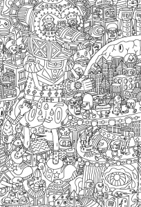 巨大なネズミ型ロボットの到着 (ぬりえ 落書きアート / 落書き 印刷用)