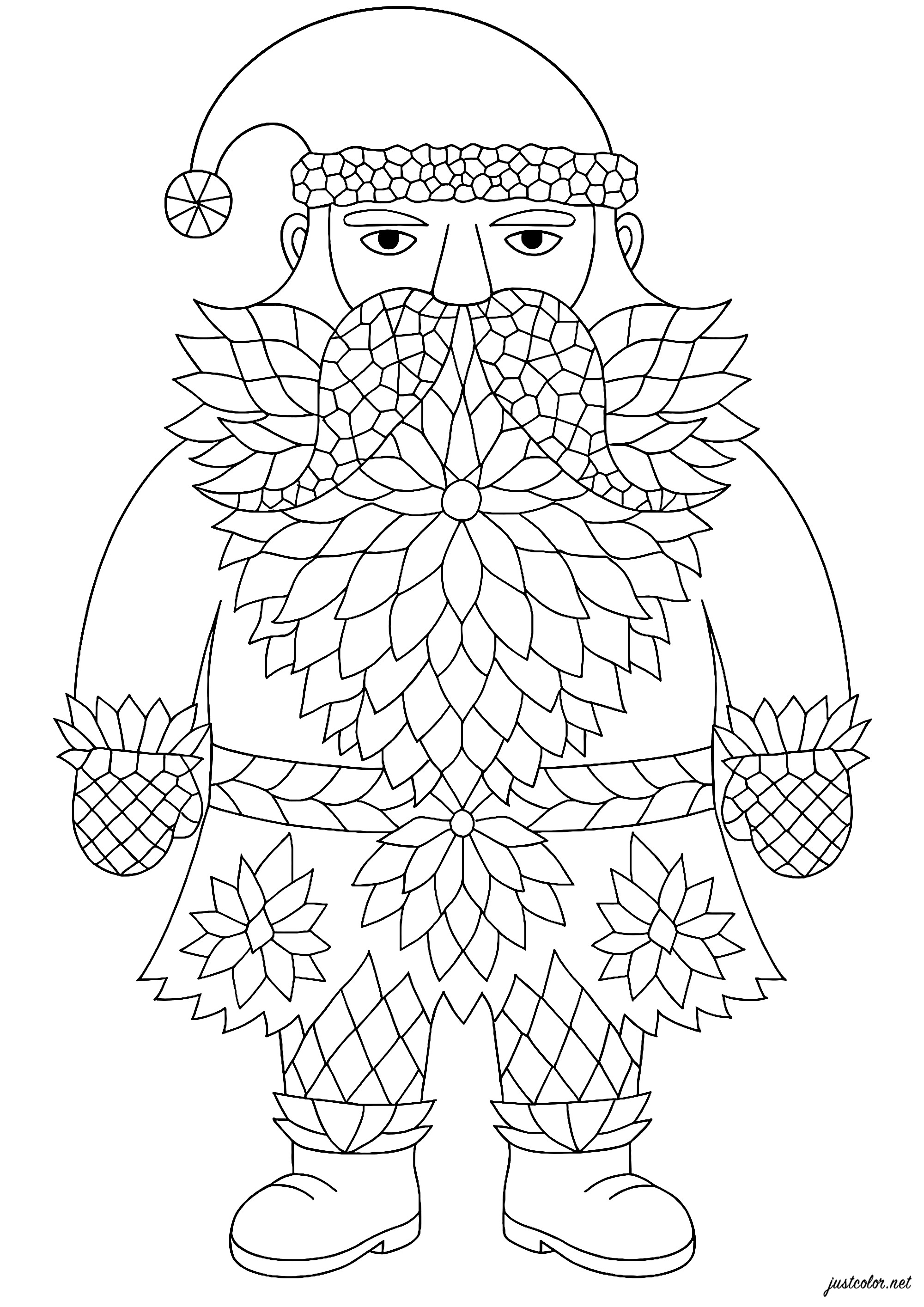 ボディビルサンタ - 複雑なぬりえページ クリスマス 印刷用, image size:2000x2828