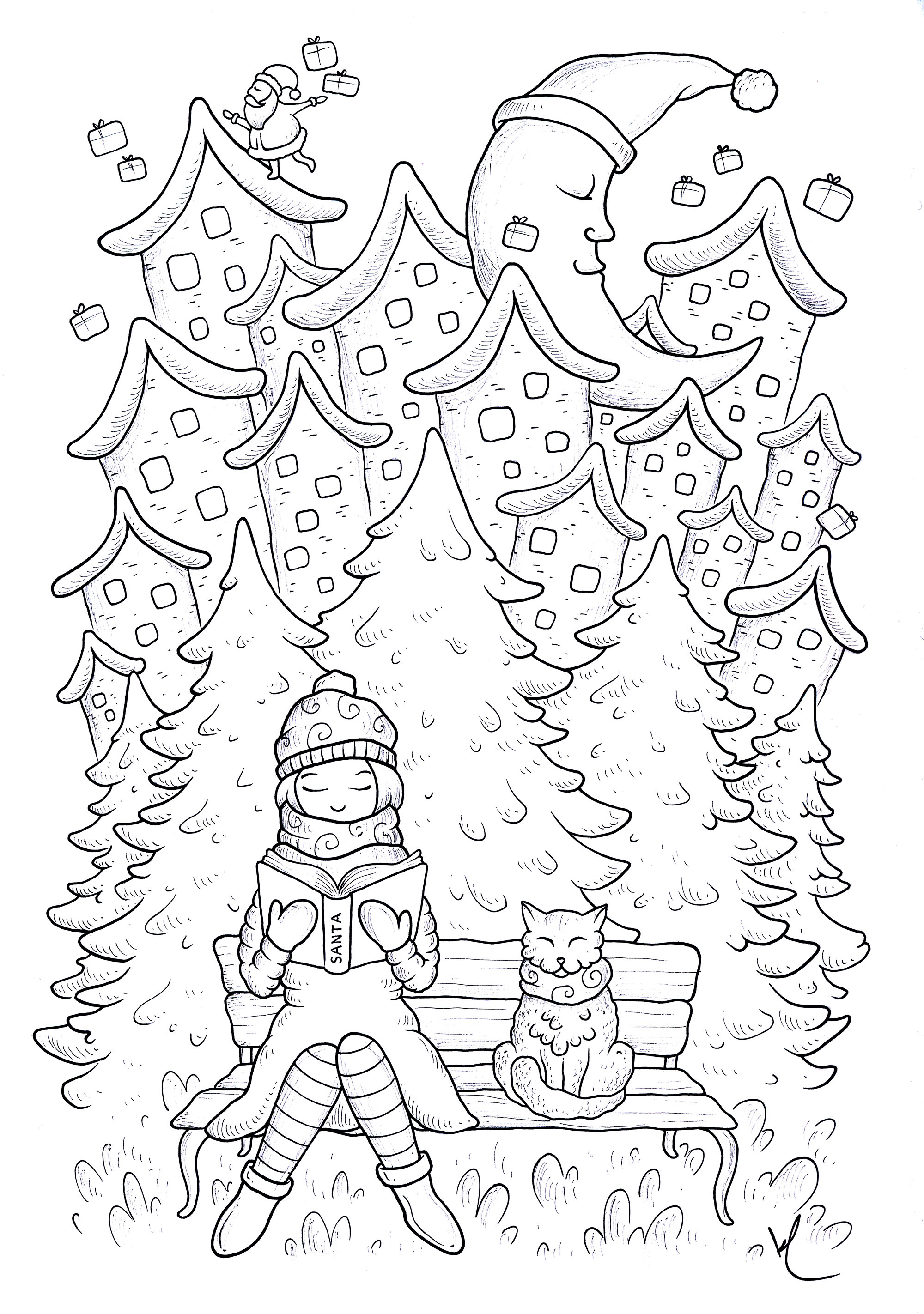 静かなクリスマス (ぬりえ クリスマス 大人向け印刷用)