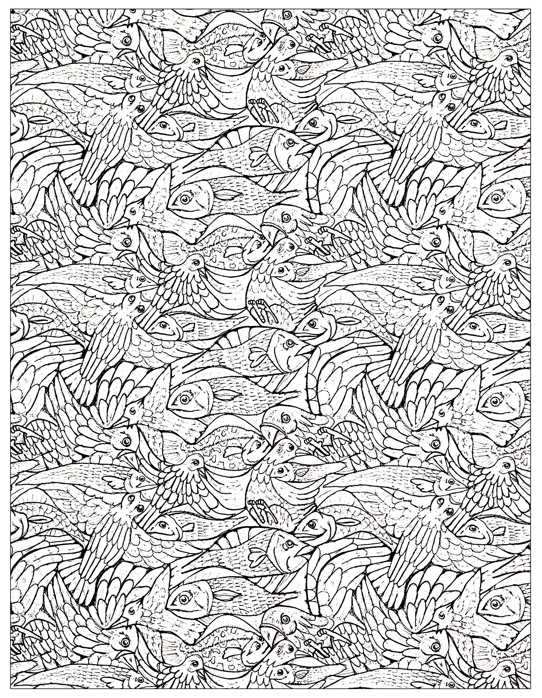 塗り絵用の魚がたくさん (ぬりえ 魚類 大人向け印刷用)