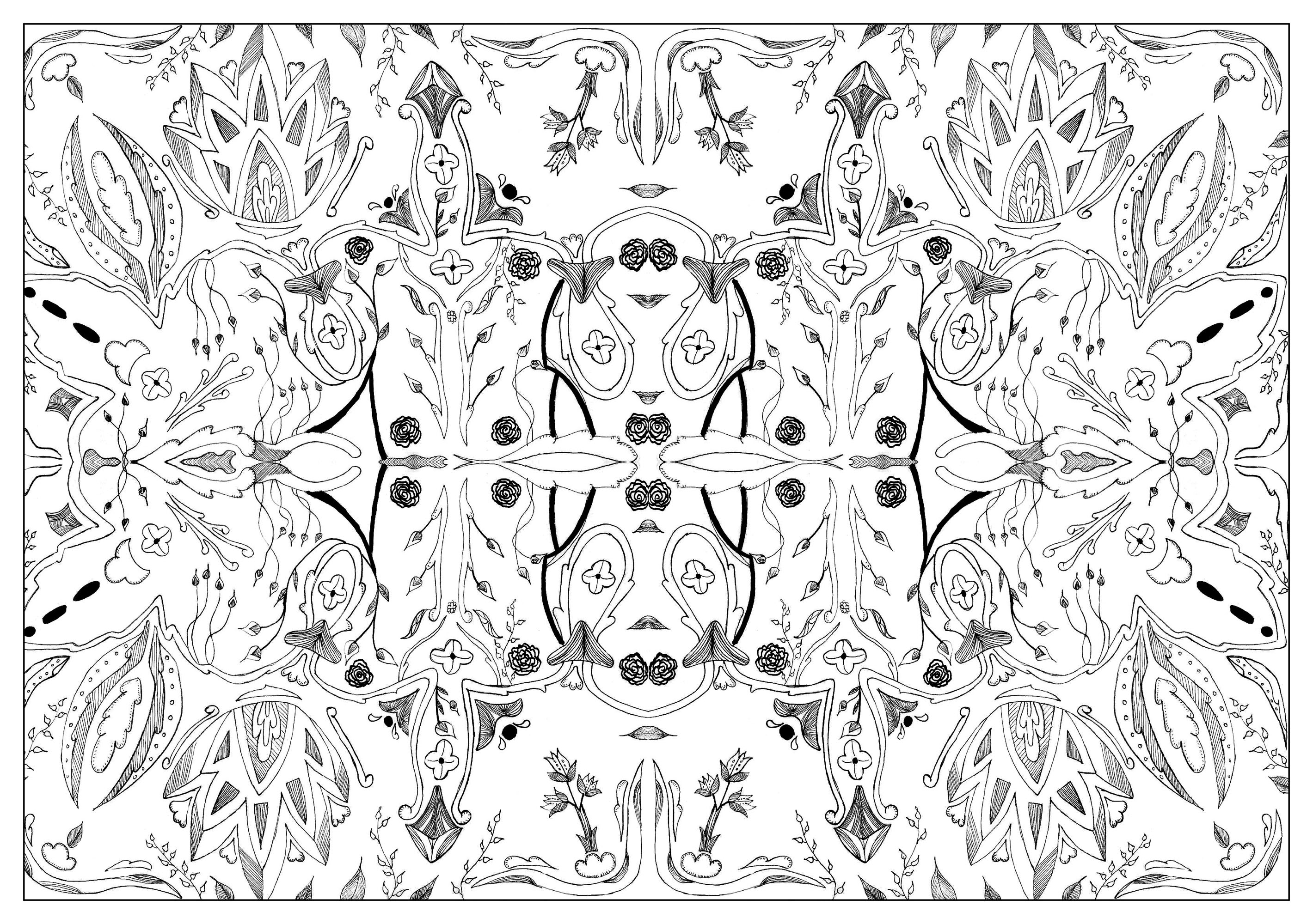 背景画：ヴァレンティン - 複雑なぬりえページ 花と植物 印刷用, image size:2840x2000