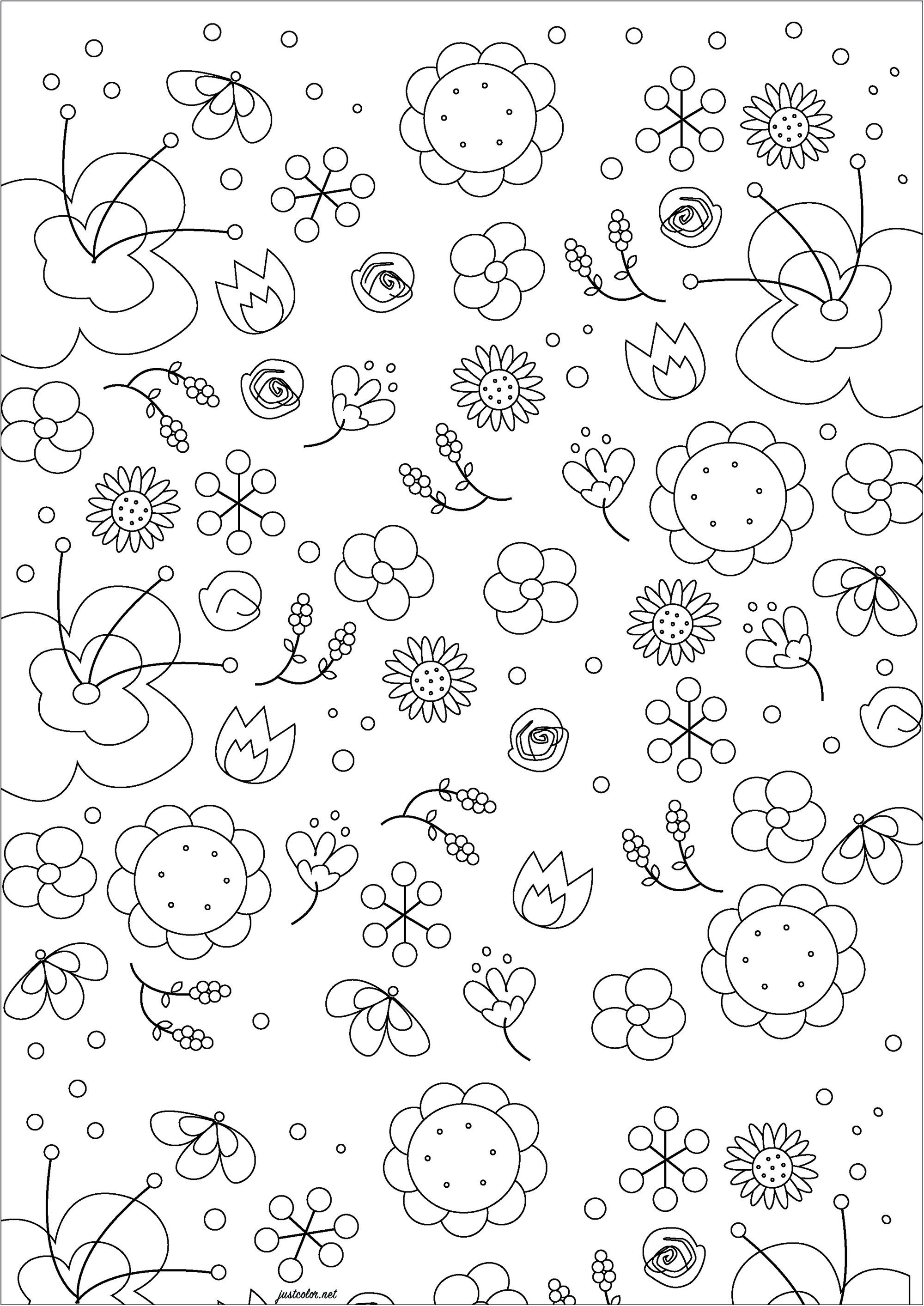 きれいな花 (ぬりえ 花と植物 大人向け印刷用)
