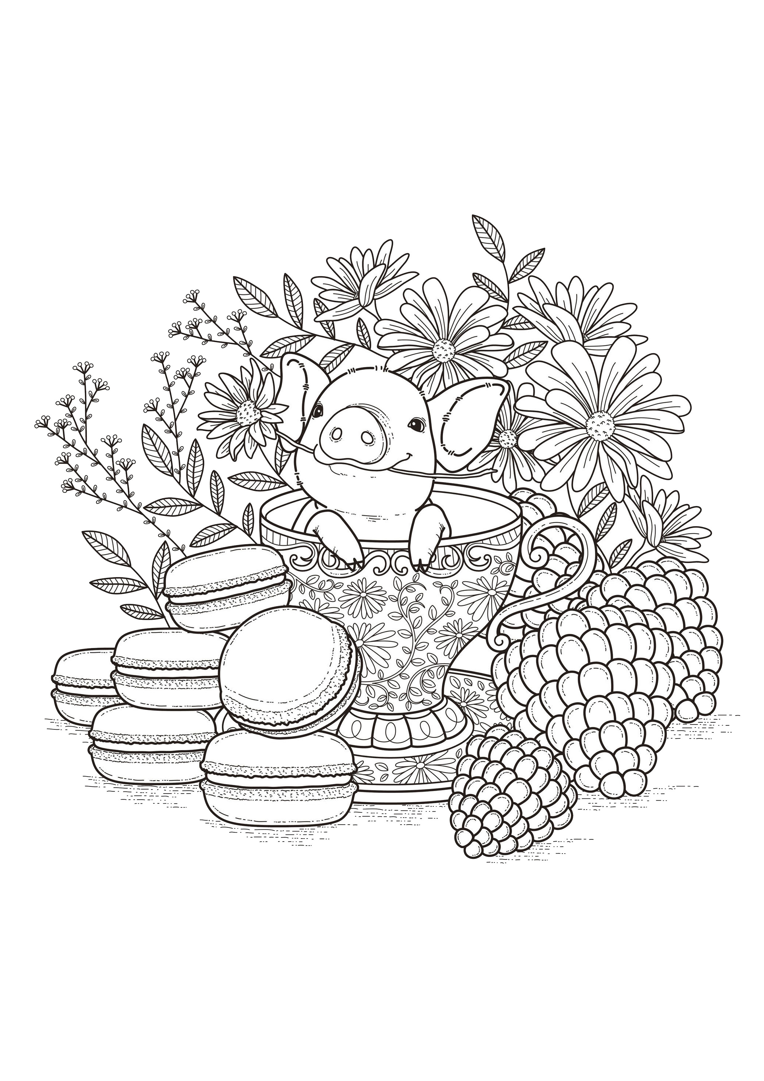 子ども向け花と植物のぬりえイラスト (花と植物)