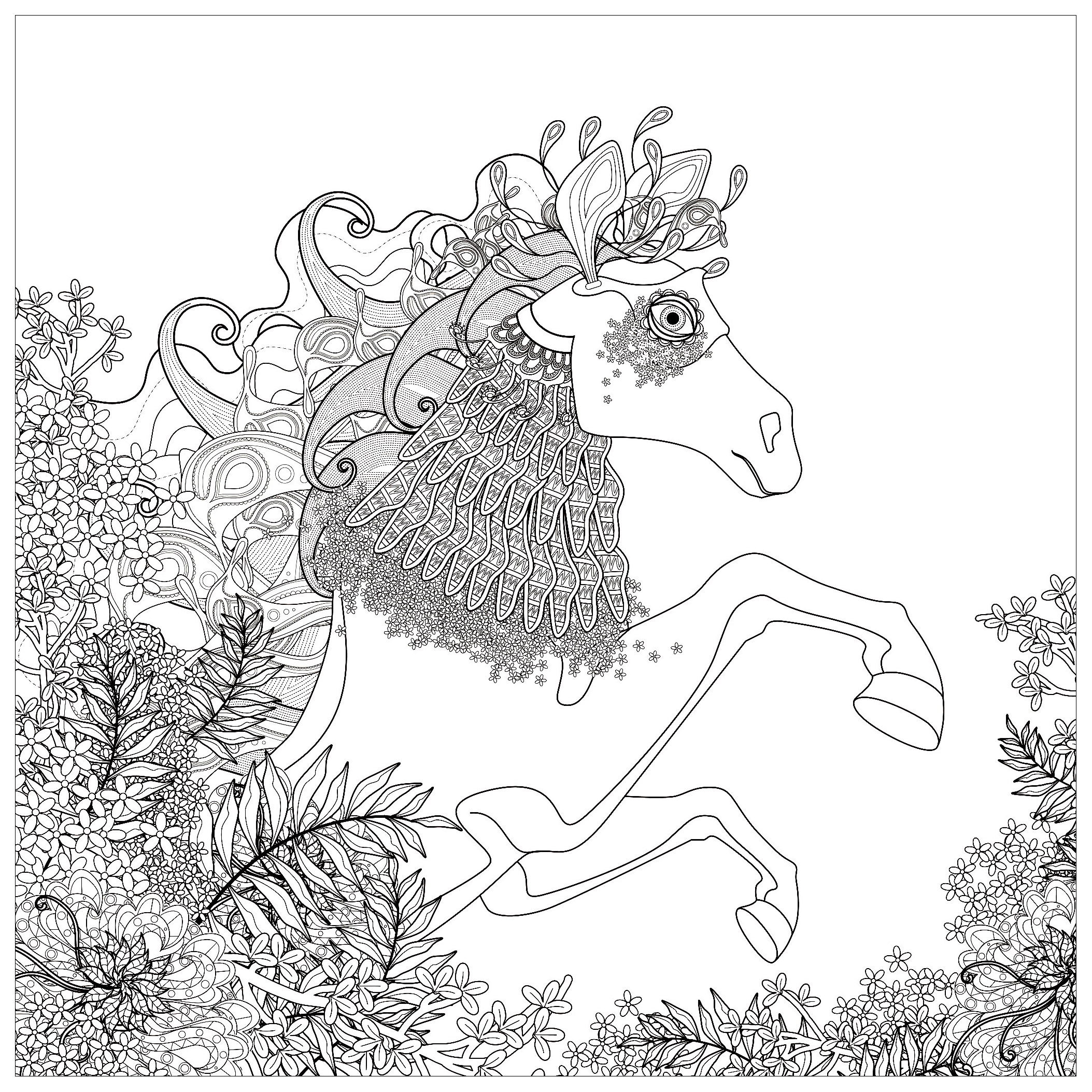 ダウンロード用の馬のぬりえイラスト (馬)