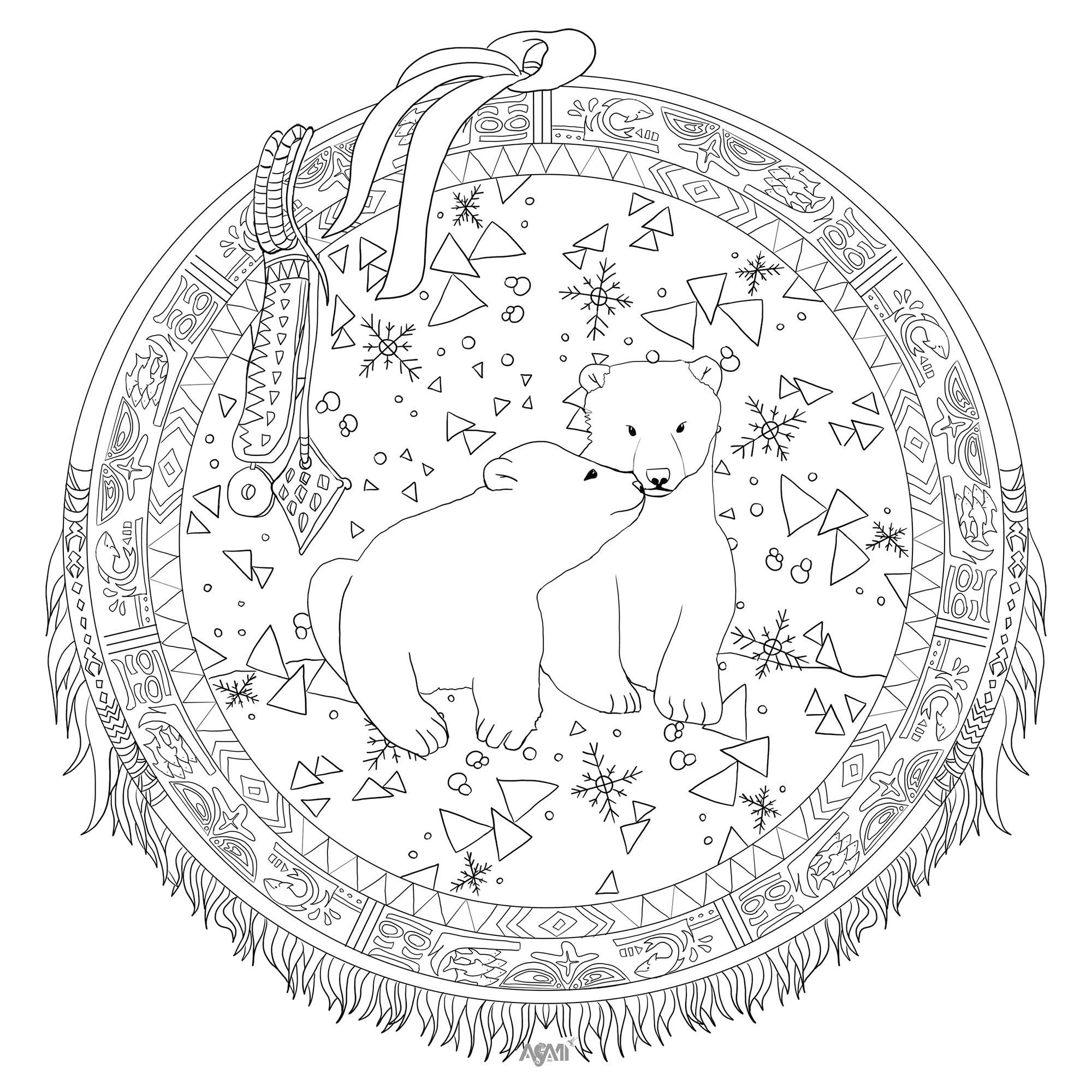 ホッキョクグマの曼荼羅 - 複雑なぬりえページ マンダラ 印刷用