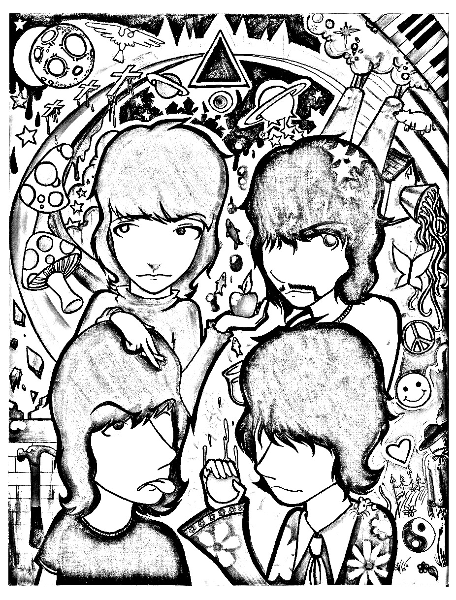 印刷用のサイケデリックのぬりえイラスト (サイケデリック)
