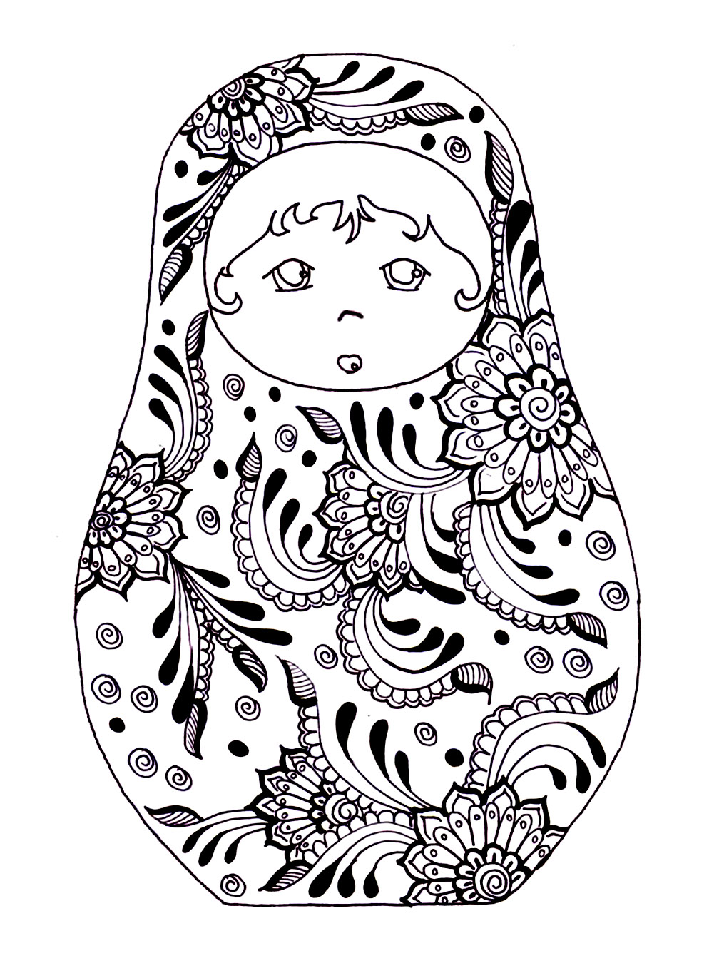 印刷用のロシア人形のぬりえイラスト (ロシア人形)