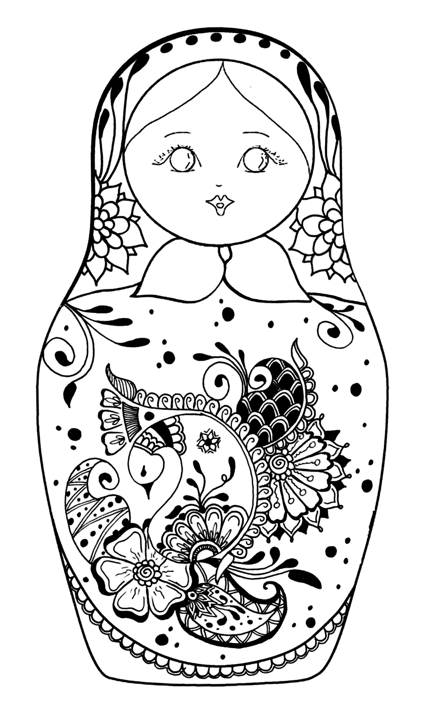 無料でダウンロードできるロシア人形のぬりえイラスト (ロシア人形)