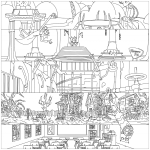 リック・アンド・モーティ：複雑な描画 (ぬりえ 連続テレビ番組 印刷用)