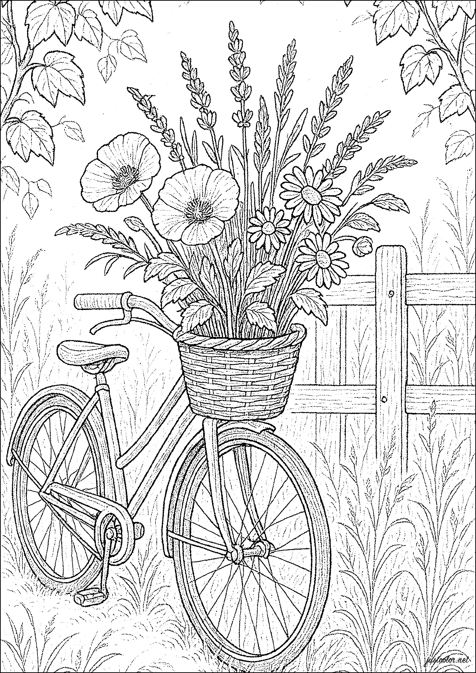 装飾自転車 (ぬりえ 素晴らしい庭園 大人向け印刷用)