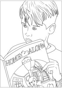 Kevin reading (Home Alone Coloring Page)