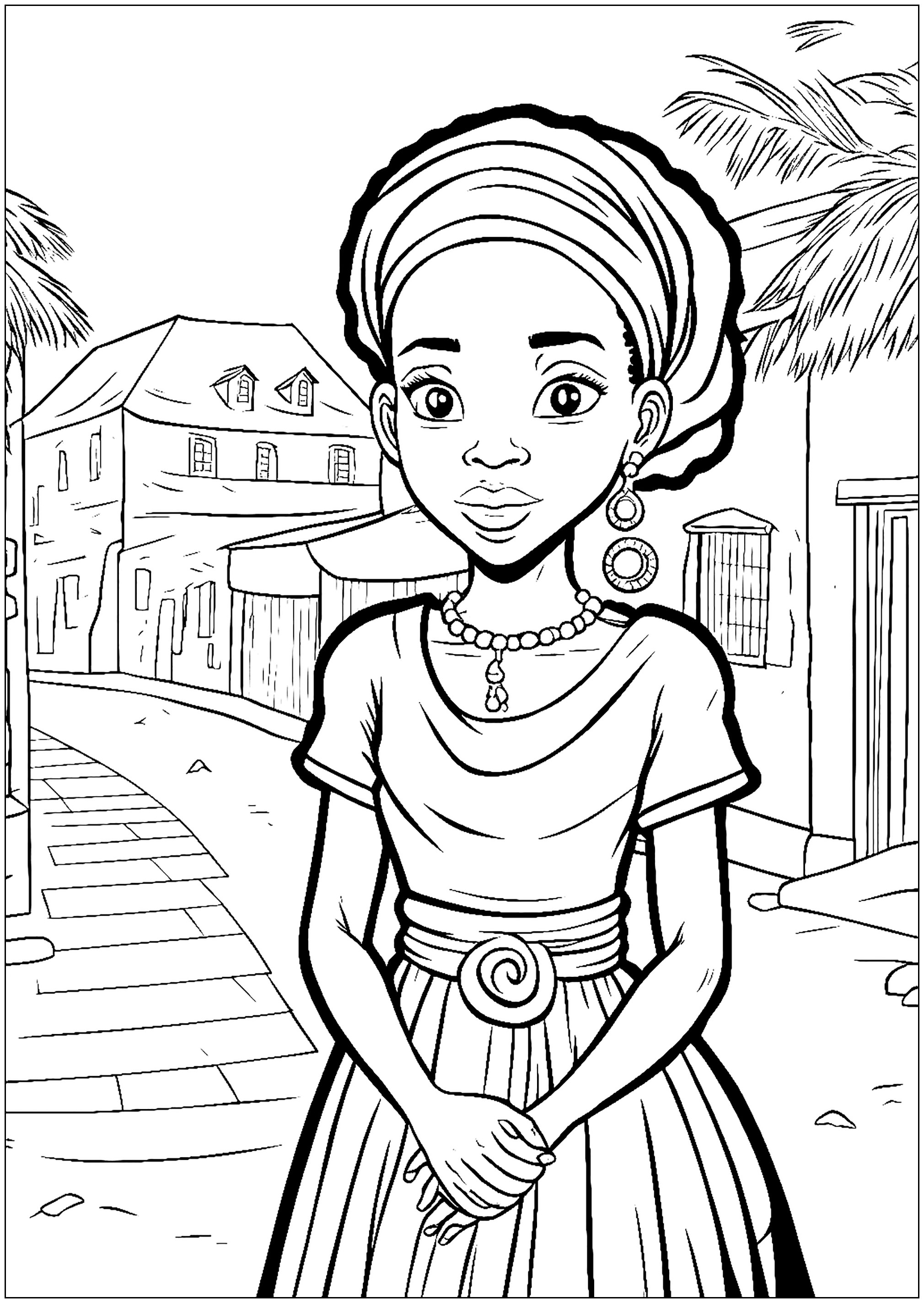 Young Woman In An African Village Africa Kids Coloring Pages
