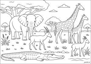 Peaceful safari in the heart of the savannah (Africa Coloring Page)
