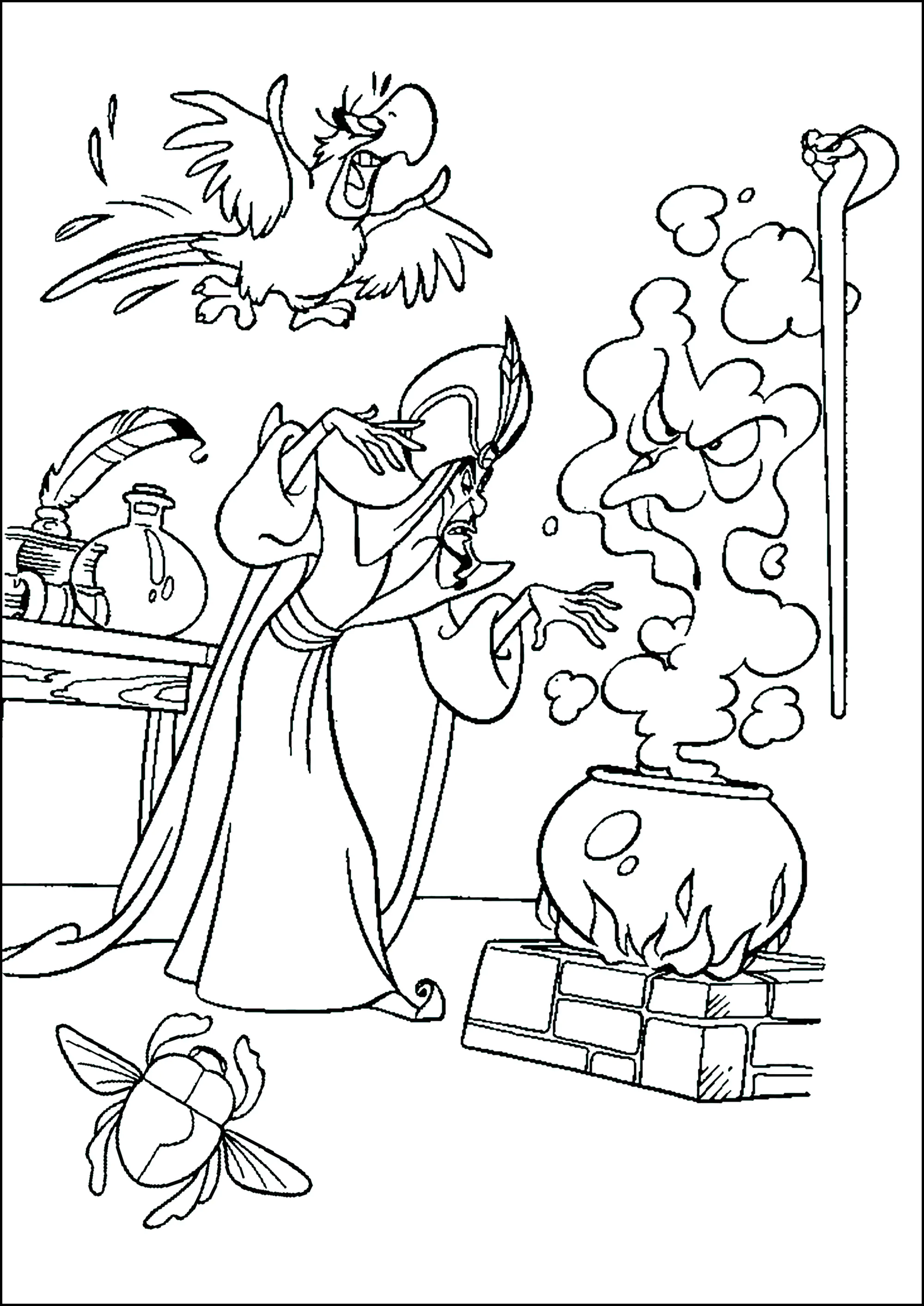 Jafar and Jago the parrot (Printable Images tagged "disney-villain" Coloring Page for Kids)