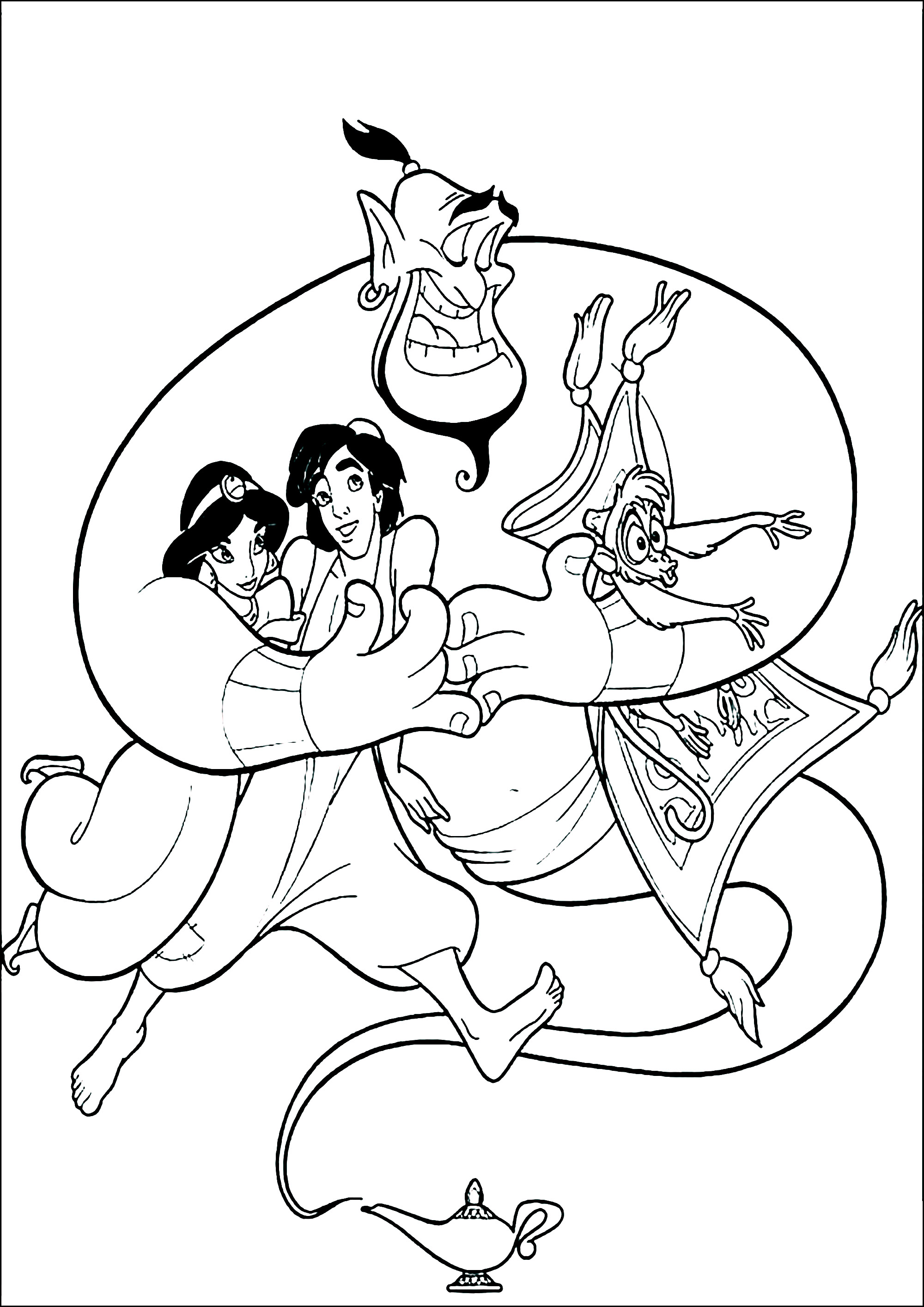 Aladdin, The Genie, Jasmine and Abu