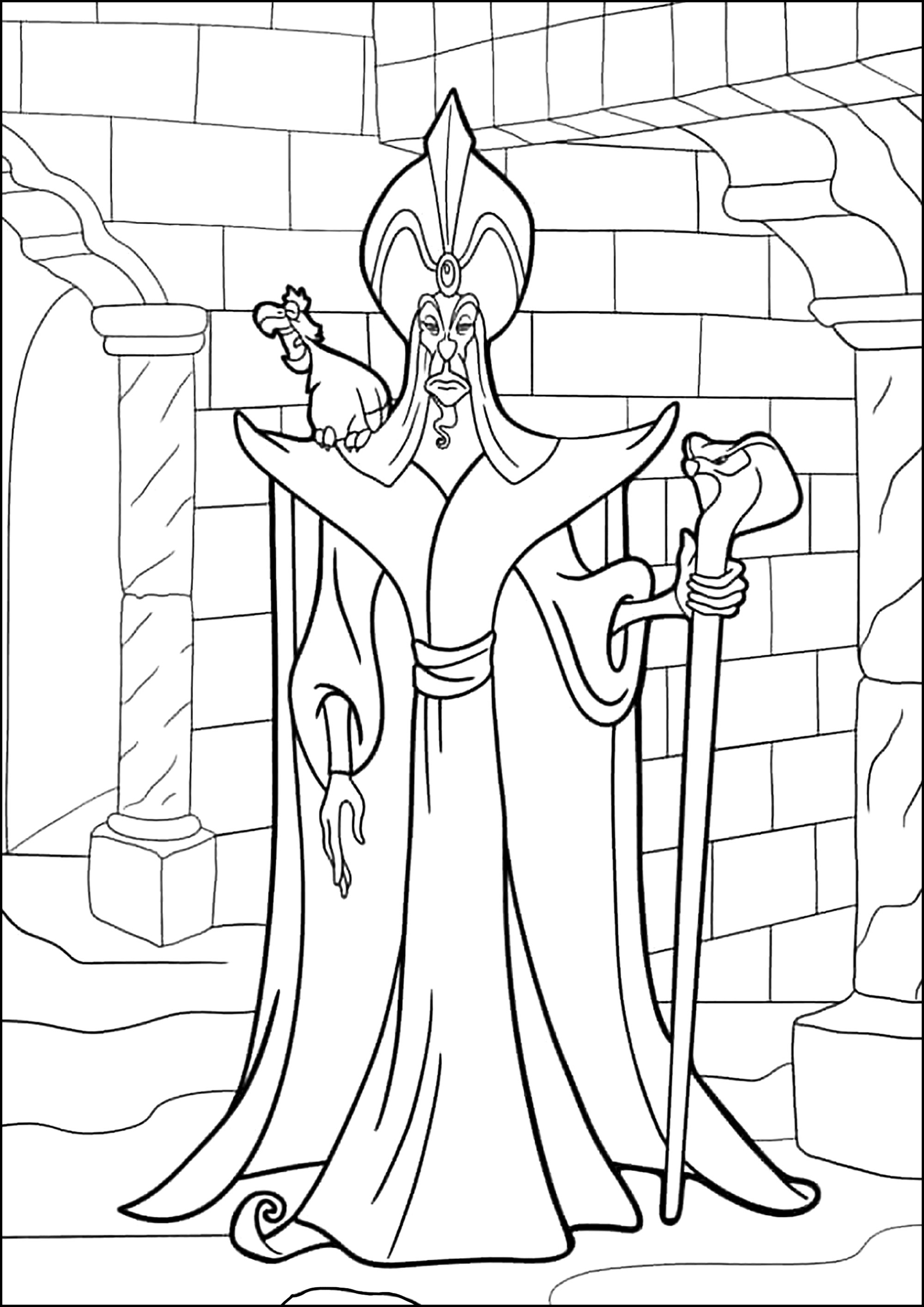 Jafar in his palace - Aladdin (and Jasmine) Kids Coloring Pages