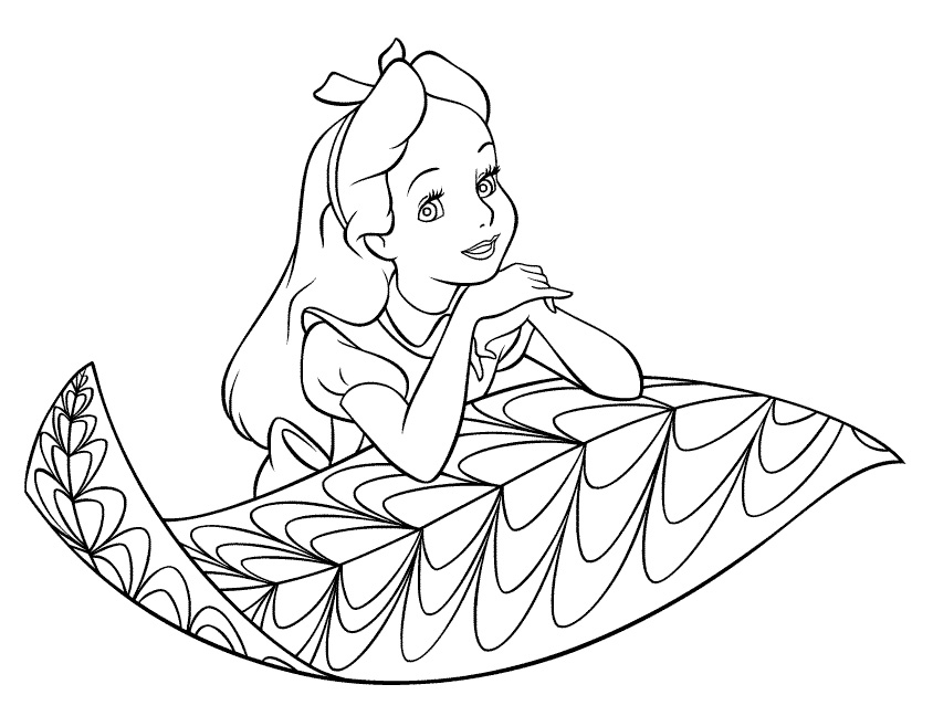 Drawing of Alice, dreamer, to print and color