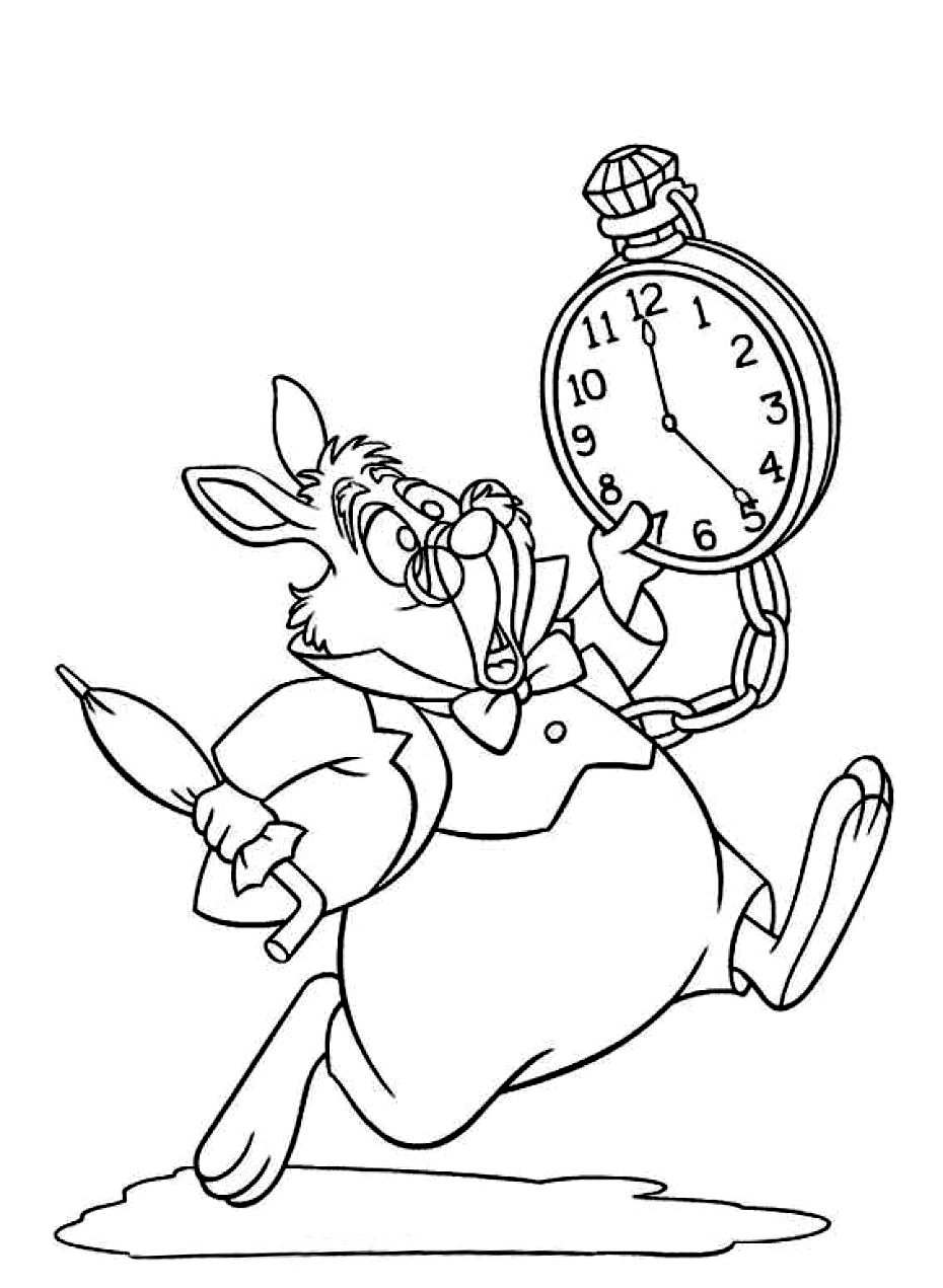 Free coloring pages of the white rabbit from Alice in Wonderland