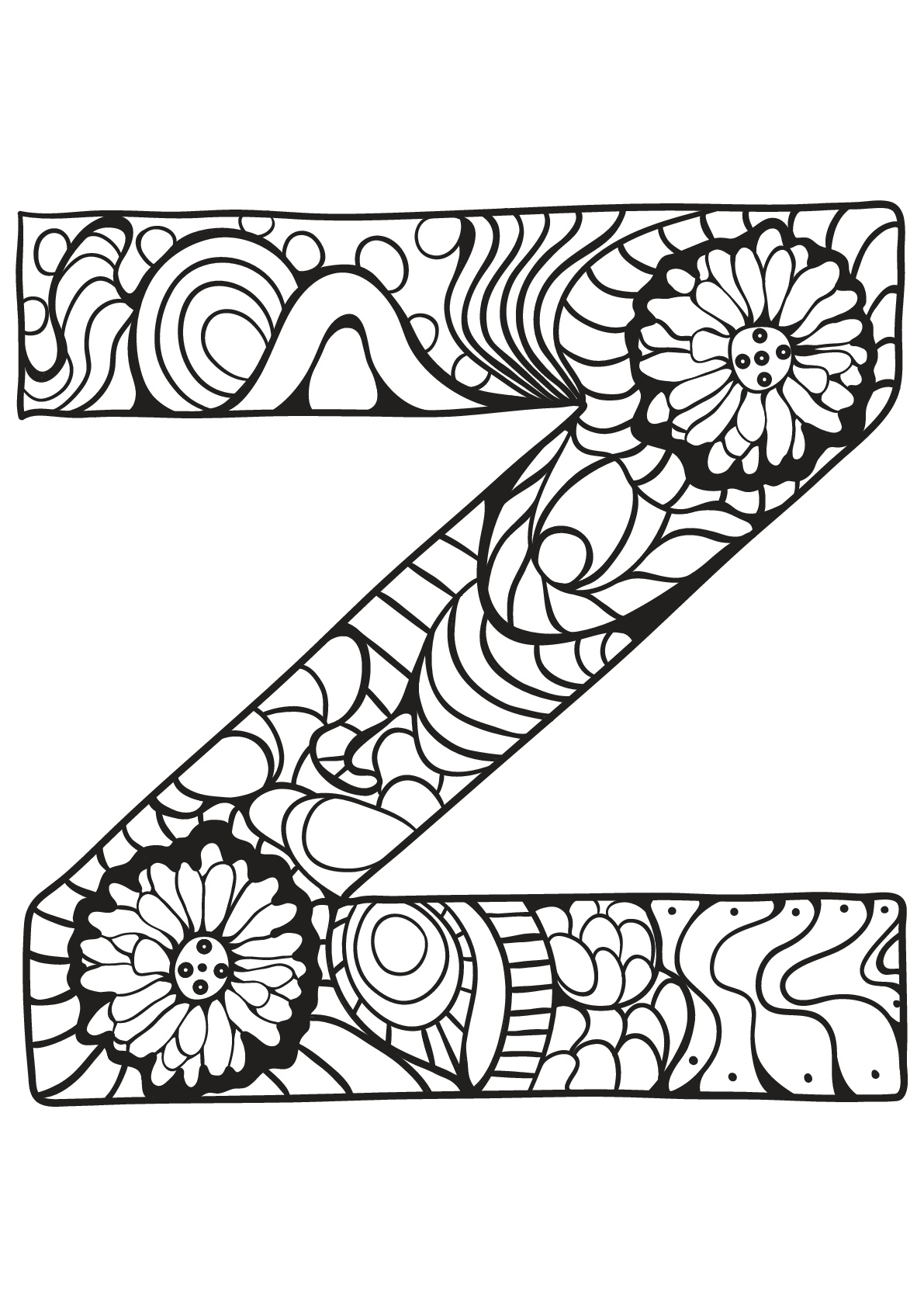 Download Alphabet free to color for kids : Z - Alphabet Kids Coloring Pages