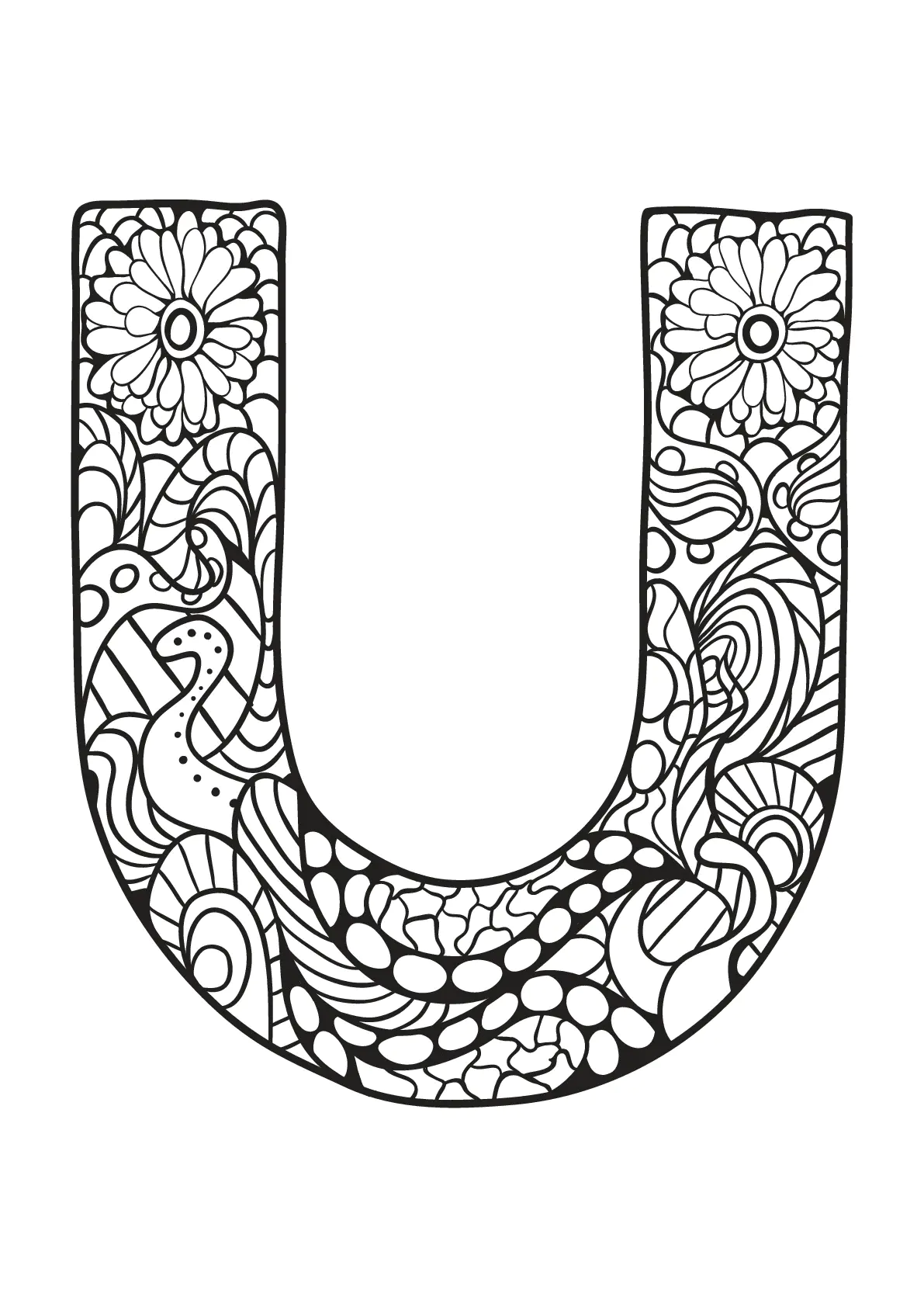 Alphabet to print for free : U (Printable Coloring Page for Kids)