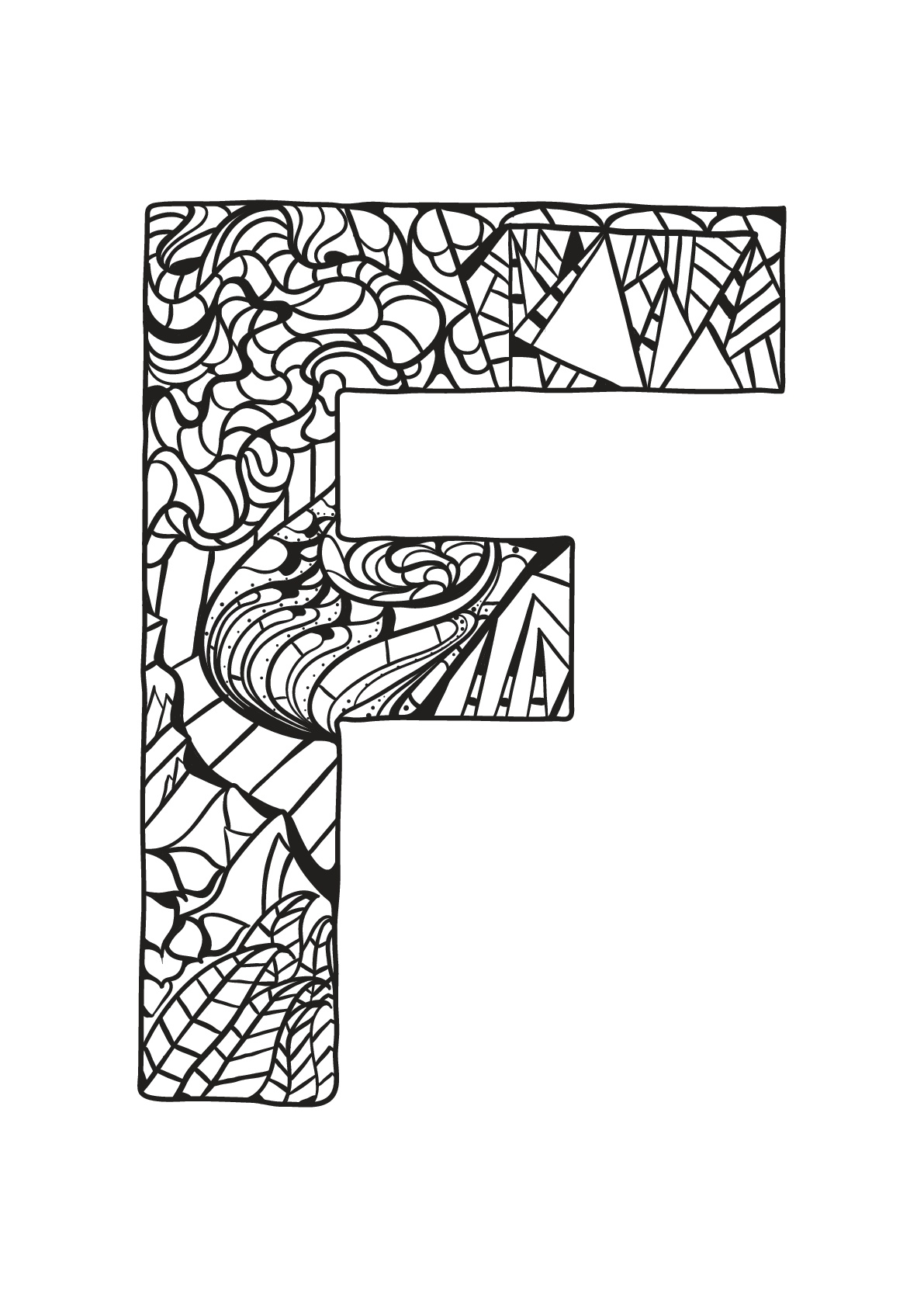 Alphabet coloring page with few details for kids : F