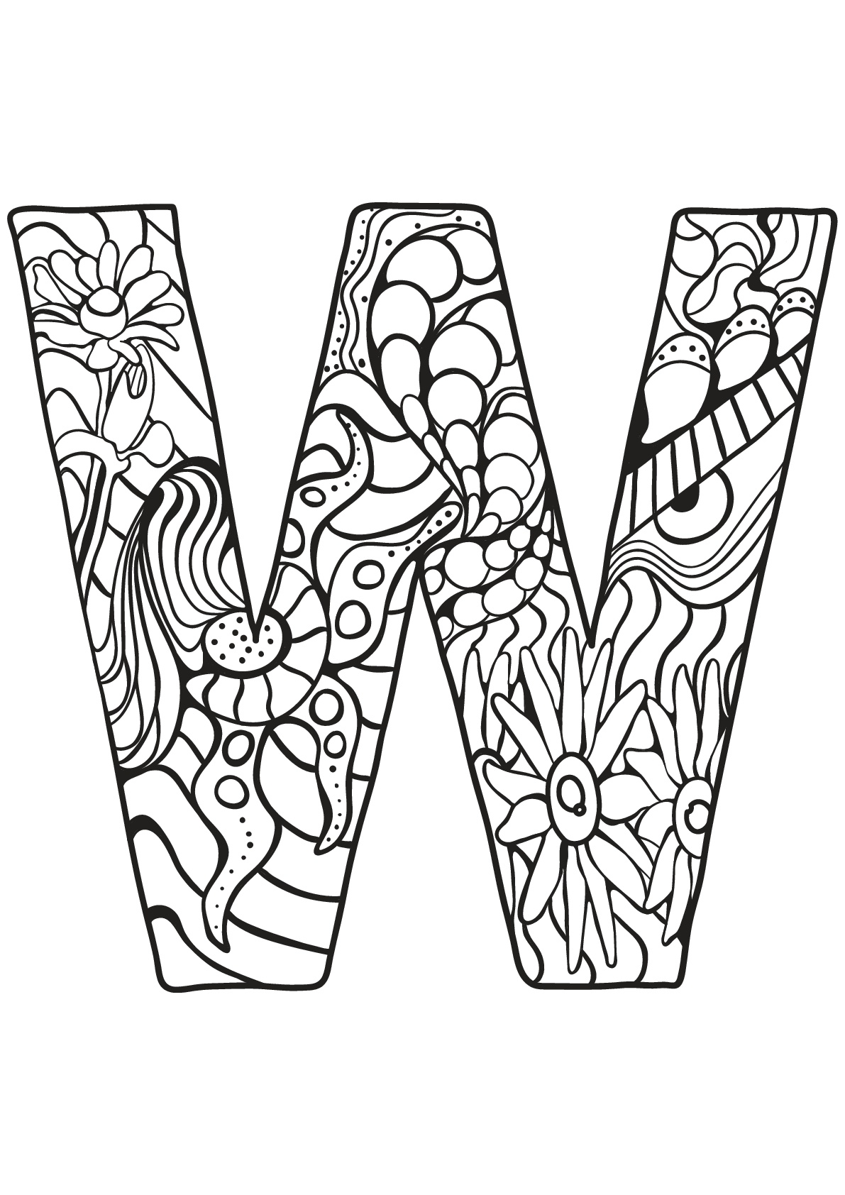 Simple Alphabet coloring page for kids : W