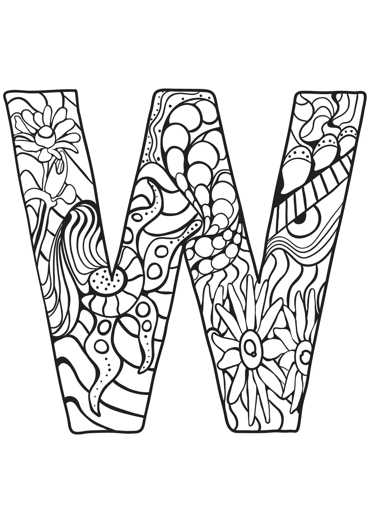 Alphabet to download : W (Printable Coloring Page for Kids)