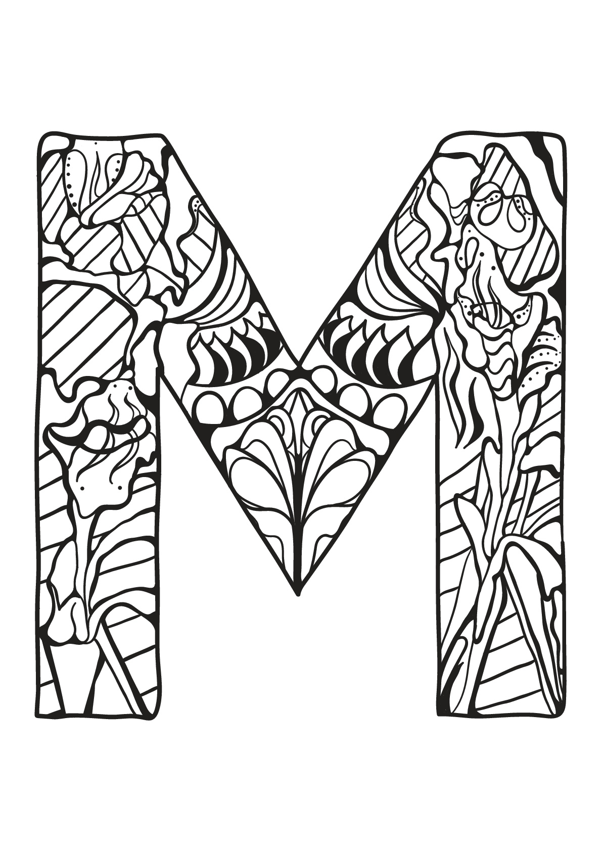 Alphabet coloring page to print and color for free : M