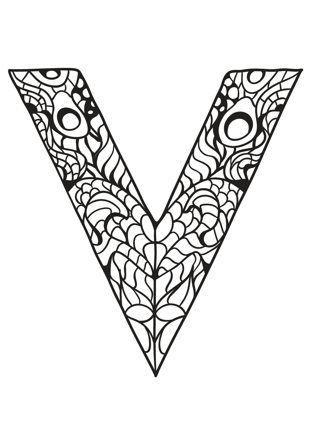 Alphabet coloring page to print and color for free : V