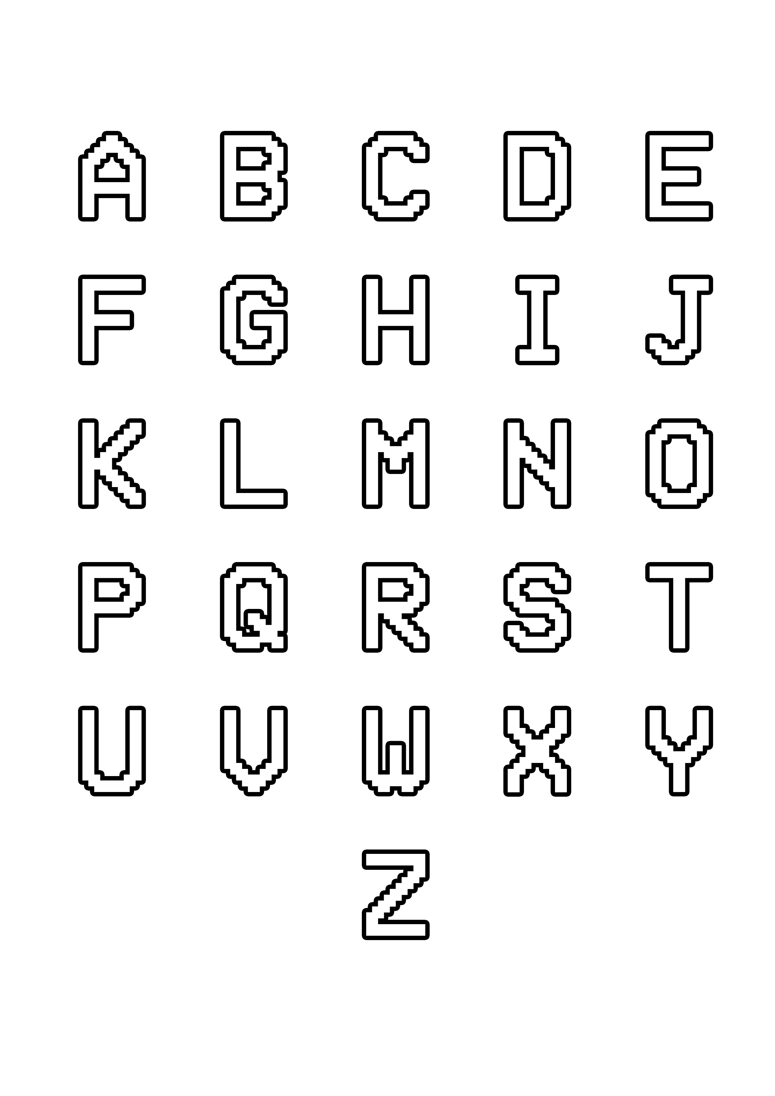 Simple Alphabet coloring page to download for free : From A to Z (90's computer style)
