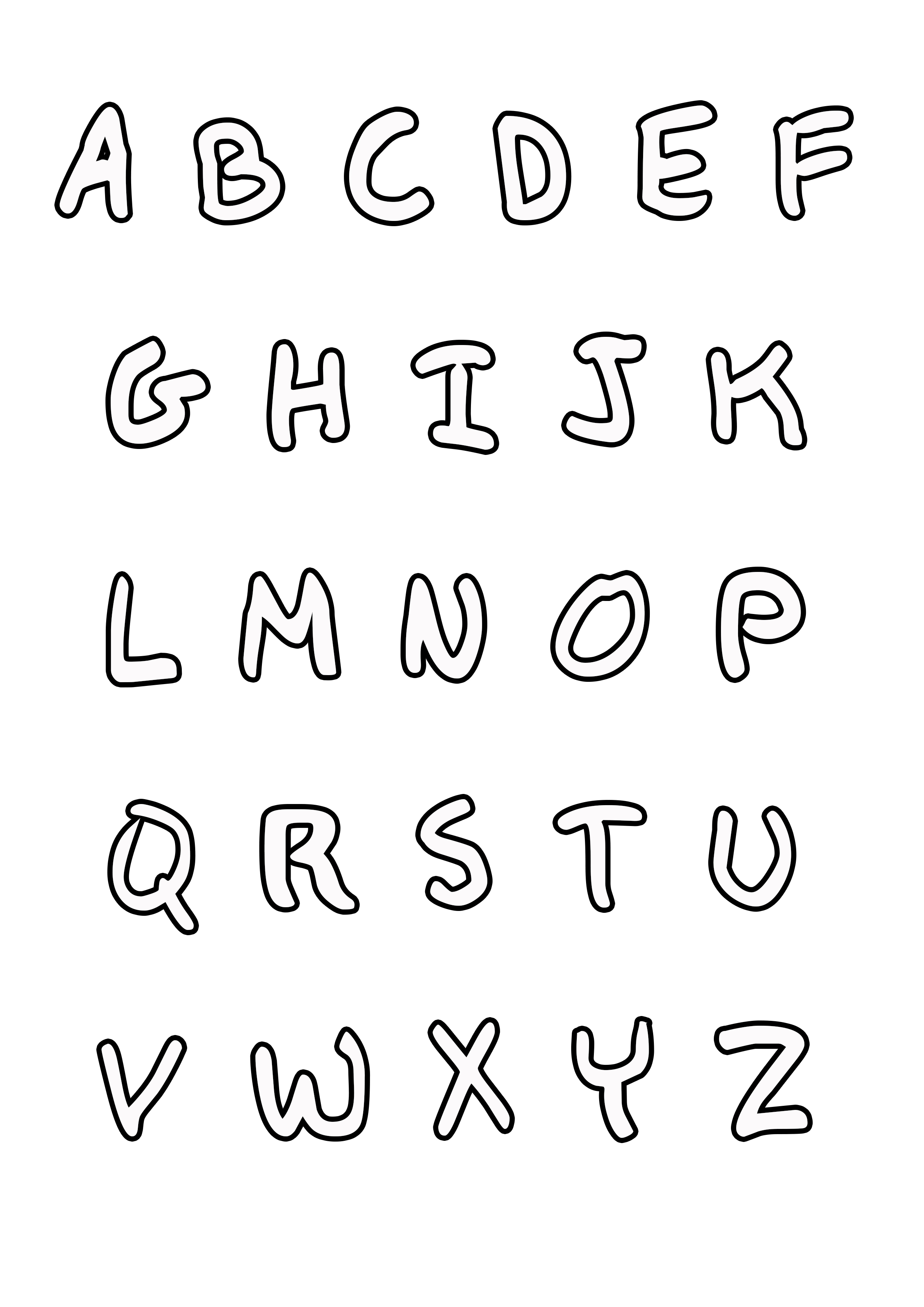 Free Alphabet coloring page to download : From A to Z (Hand drawn simple style)