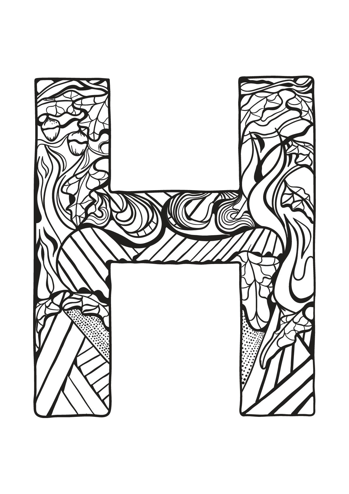 Alphabet free to color for children : H - Alphabet Kids Coloring Pages