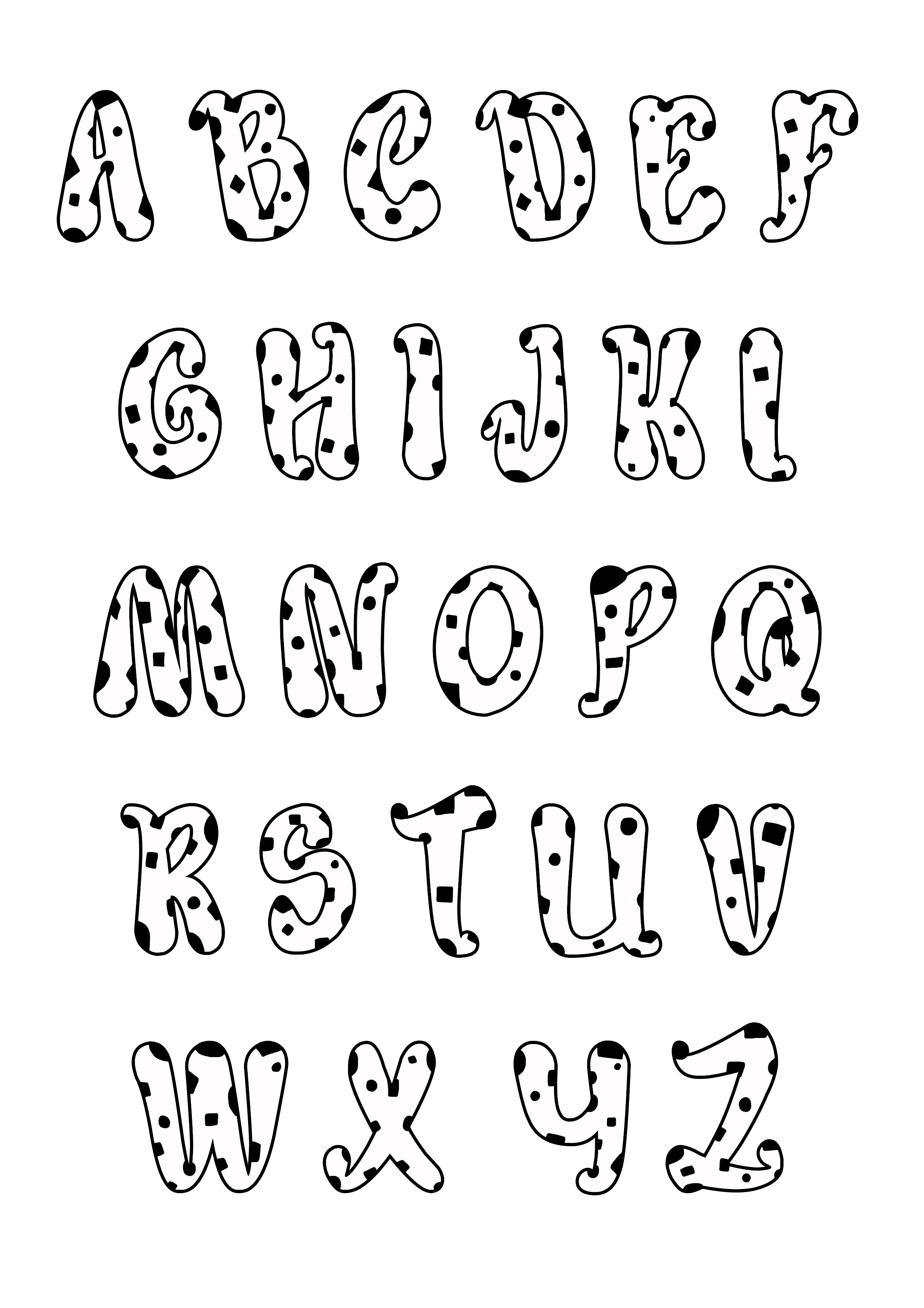 Simple Alphabet coloring page to print and color for free : From A to Z (Dalmatian font)