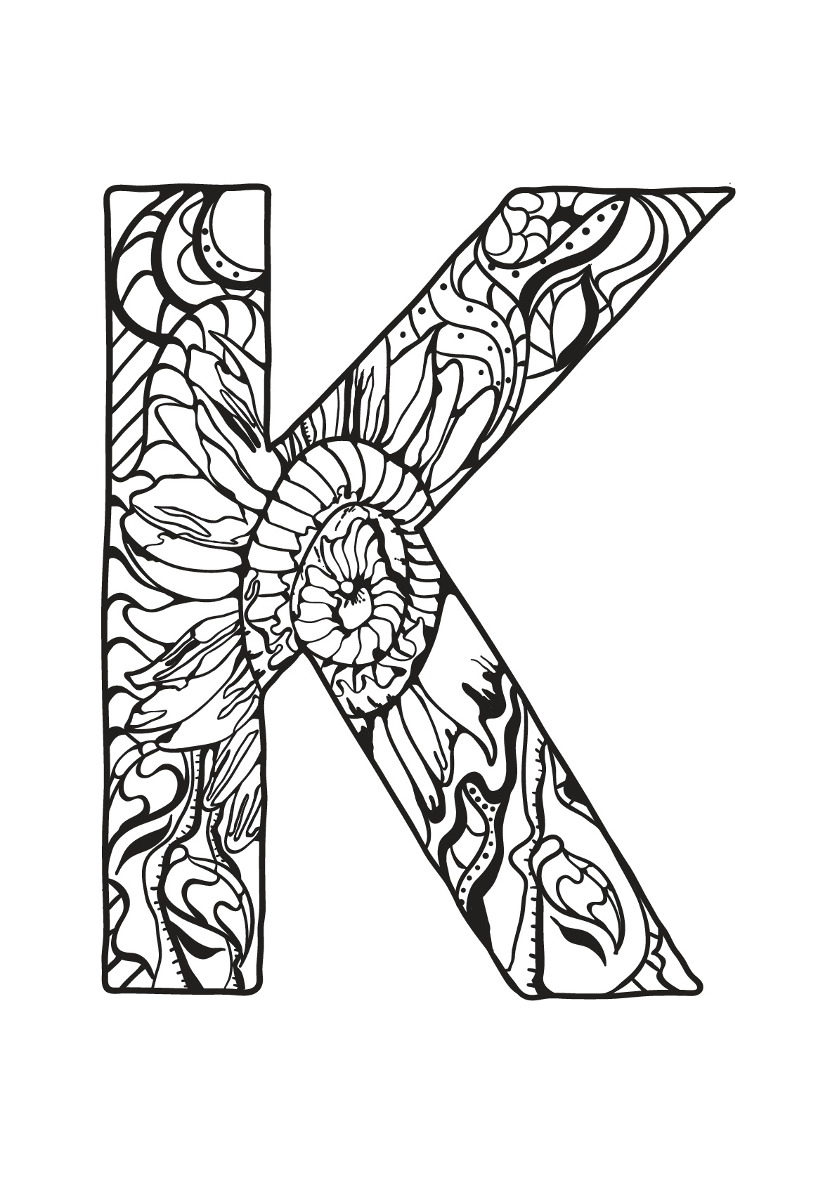 Beautiful Alphabet coloring page to print and color : K