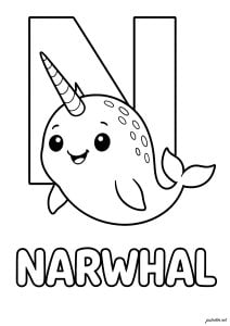 N for Narwhal (Alphabet Coloring Page)