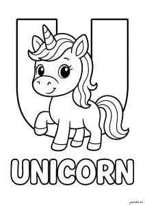 U as in Unicorn (Alphabet Coloring Page)