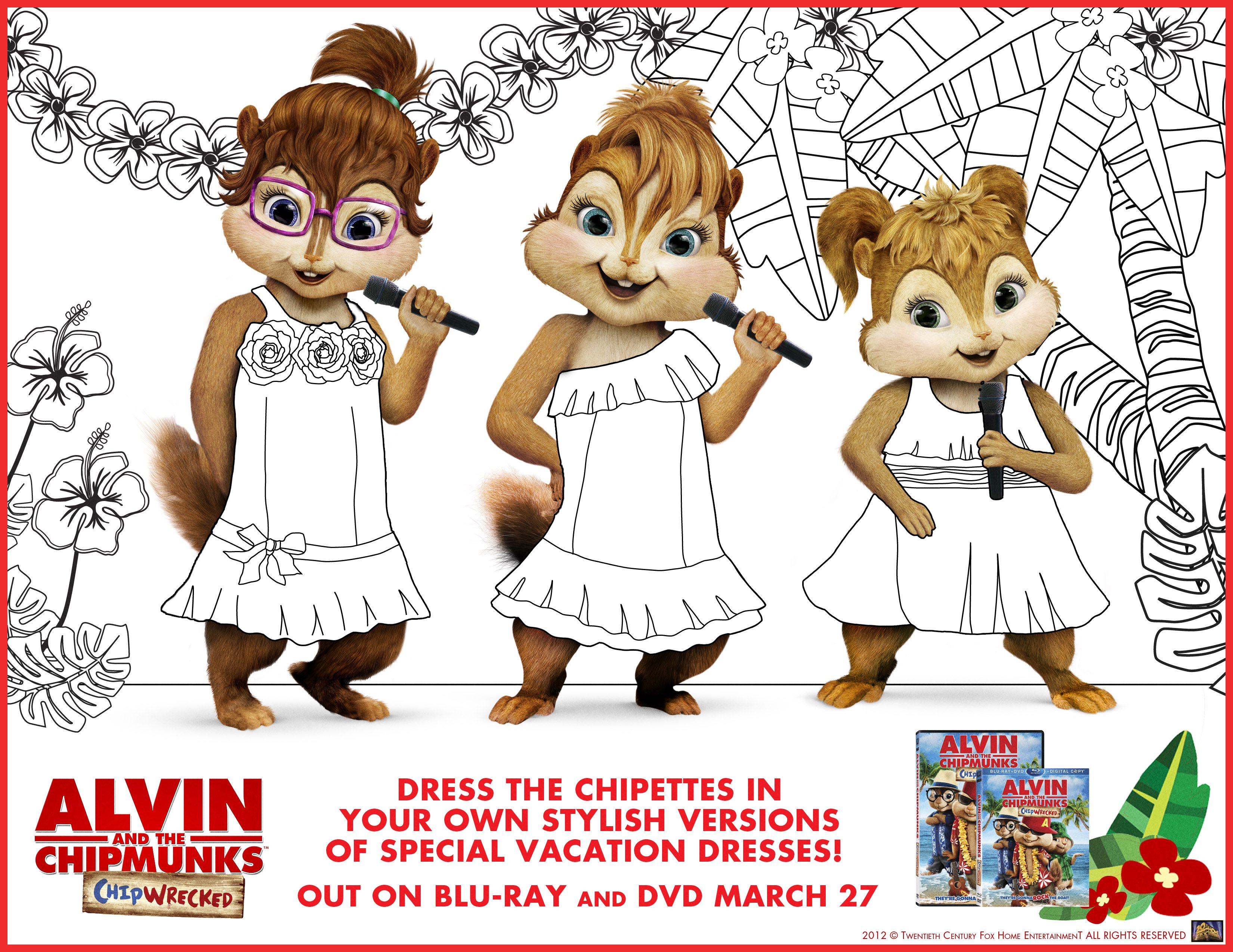 Nice image of the Chipettes : you have to color their DRESSES !