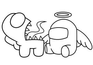Printable Among Us Coloring Page for Kids : Angel and funny character