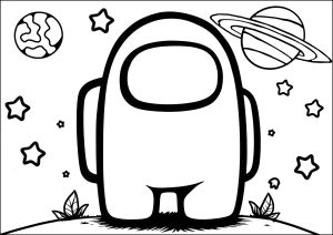 Printable Coloring Page for Kids : Among Us Character in space