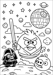 Intergalactic adventures in front of the Death Star (Angry Birds Star Wars Coloring Page)