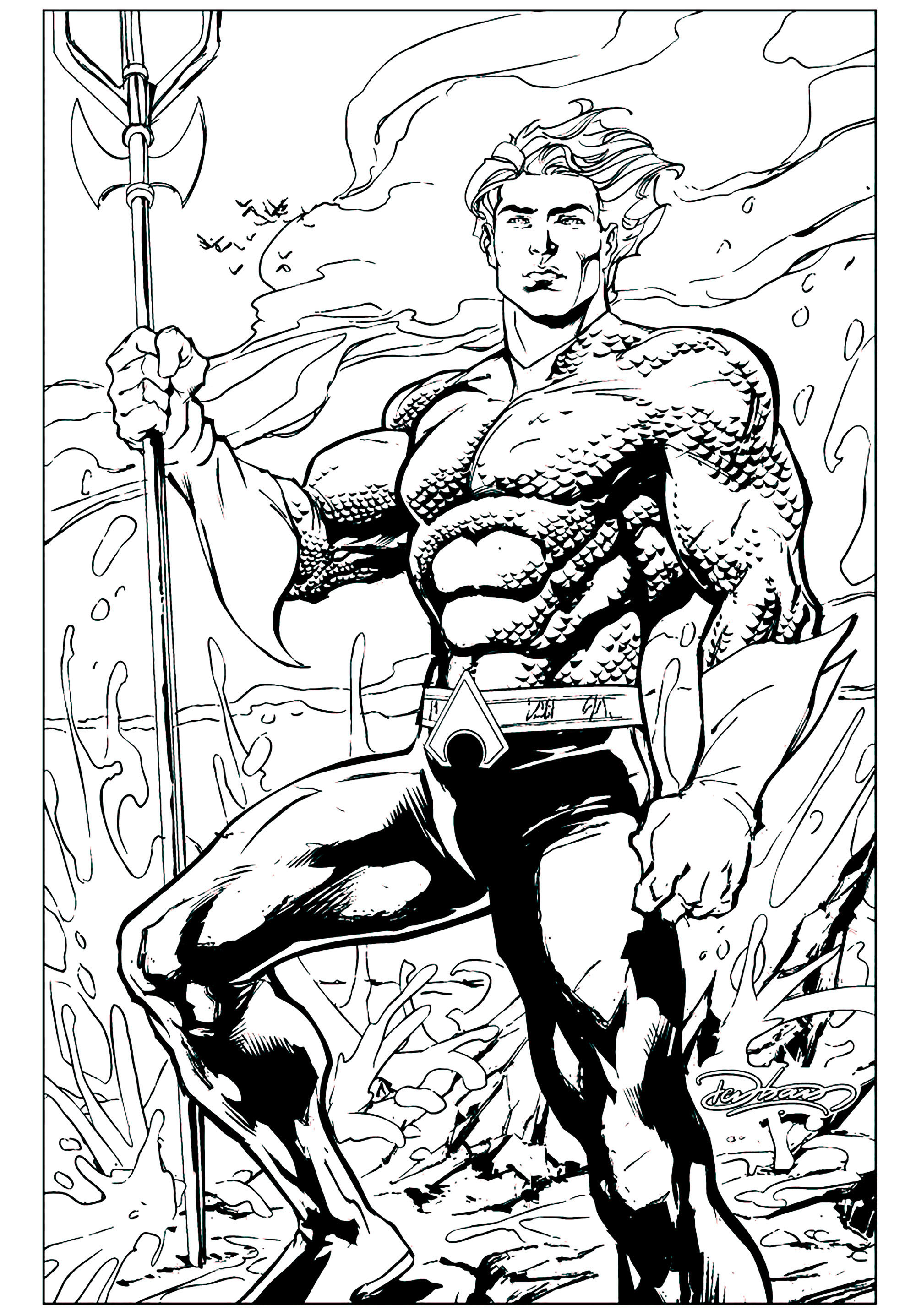 Aquaman coloring page with few details for kids