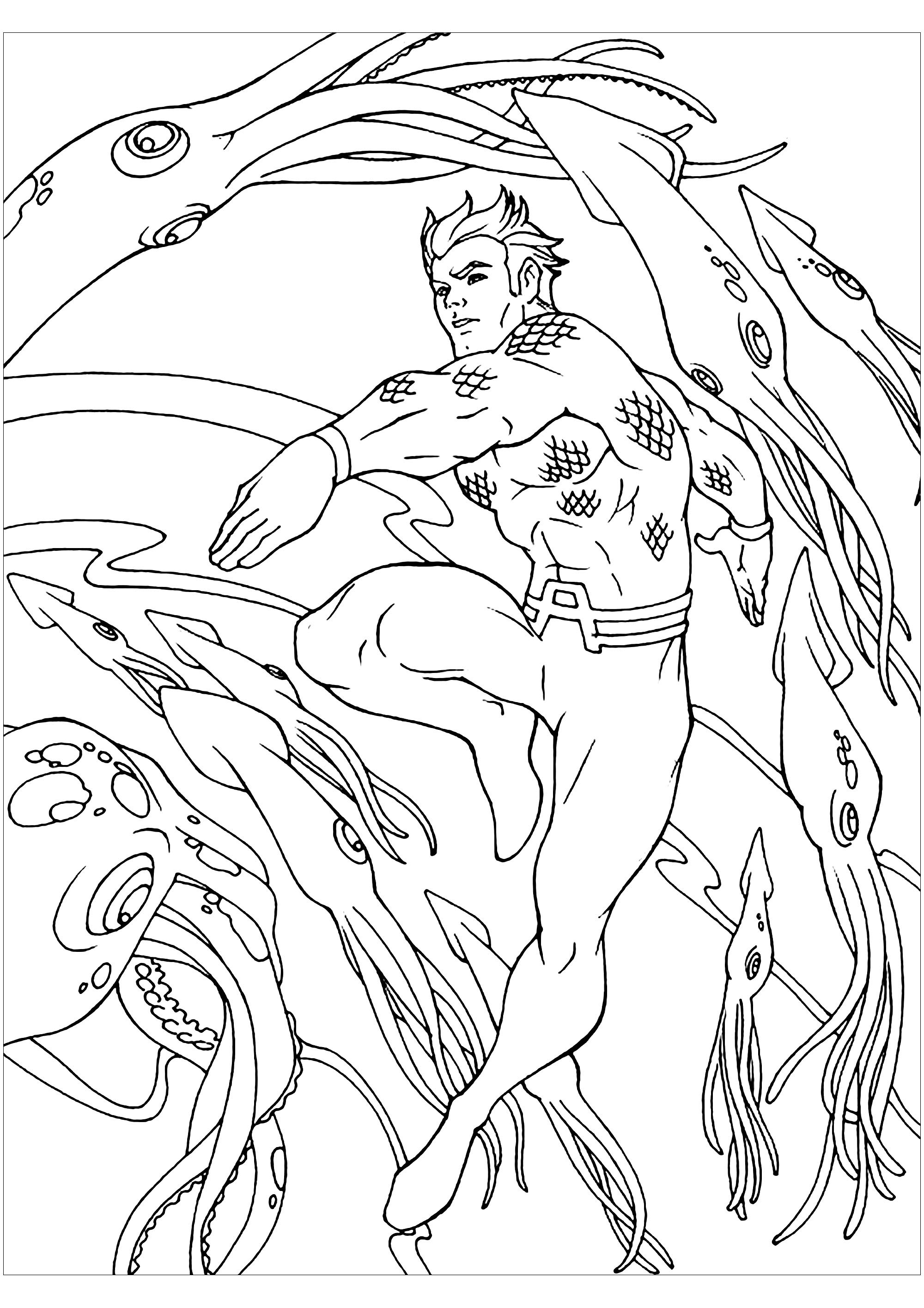 Simple Aquaman coloring page to print and color for free