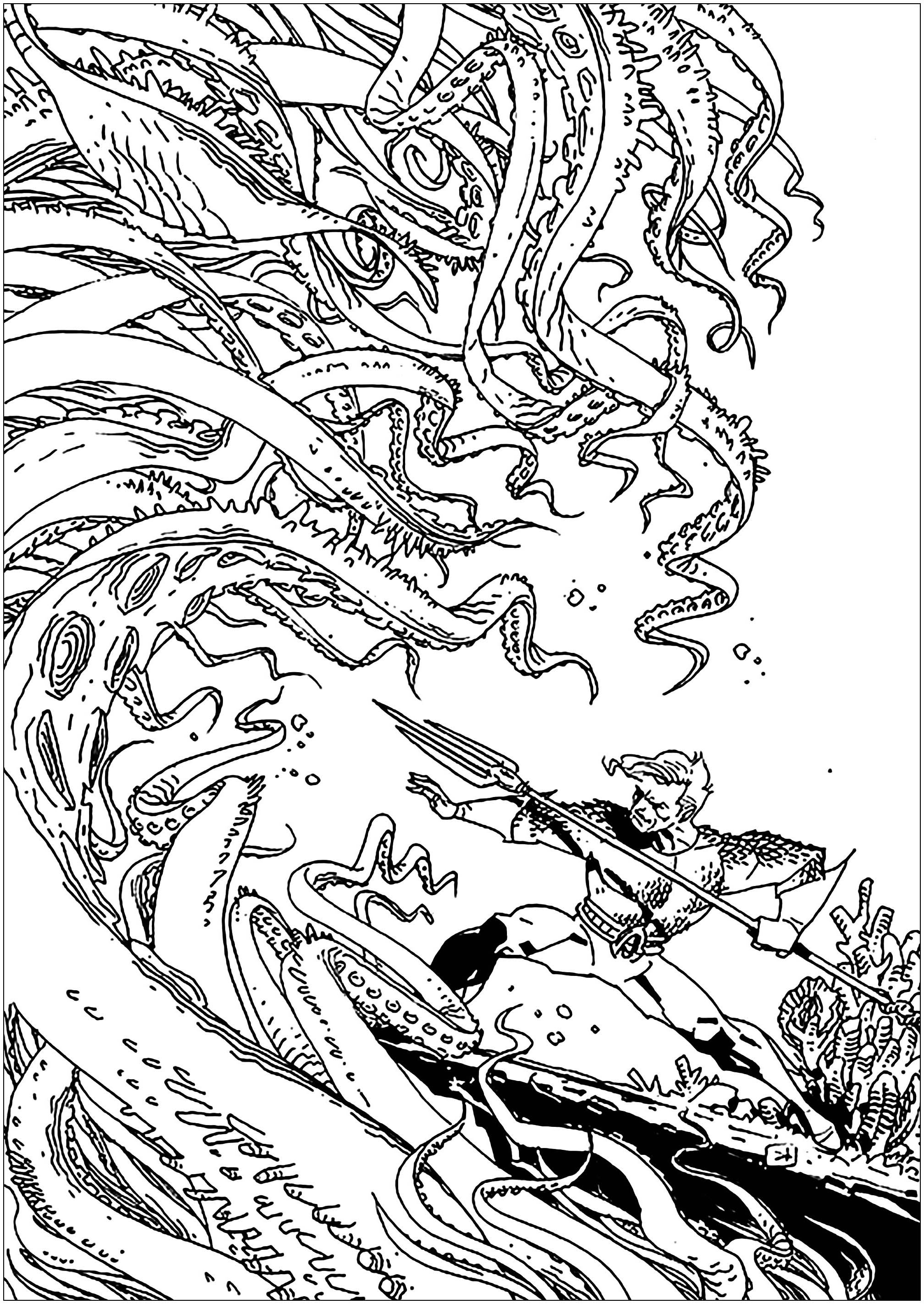 Free Aquaman coloring page to download, for children