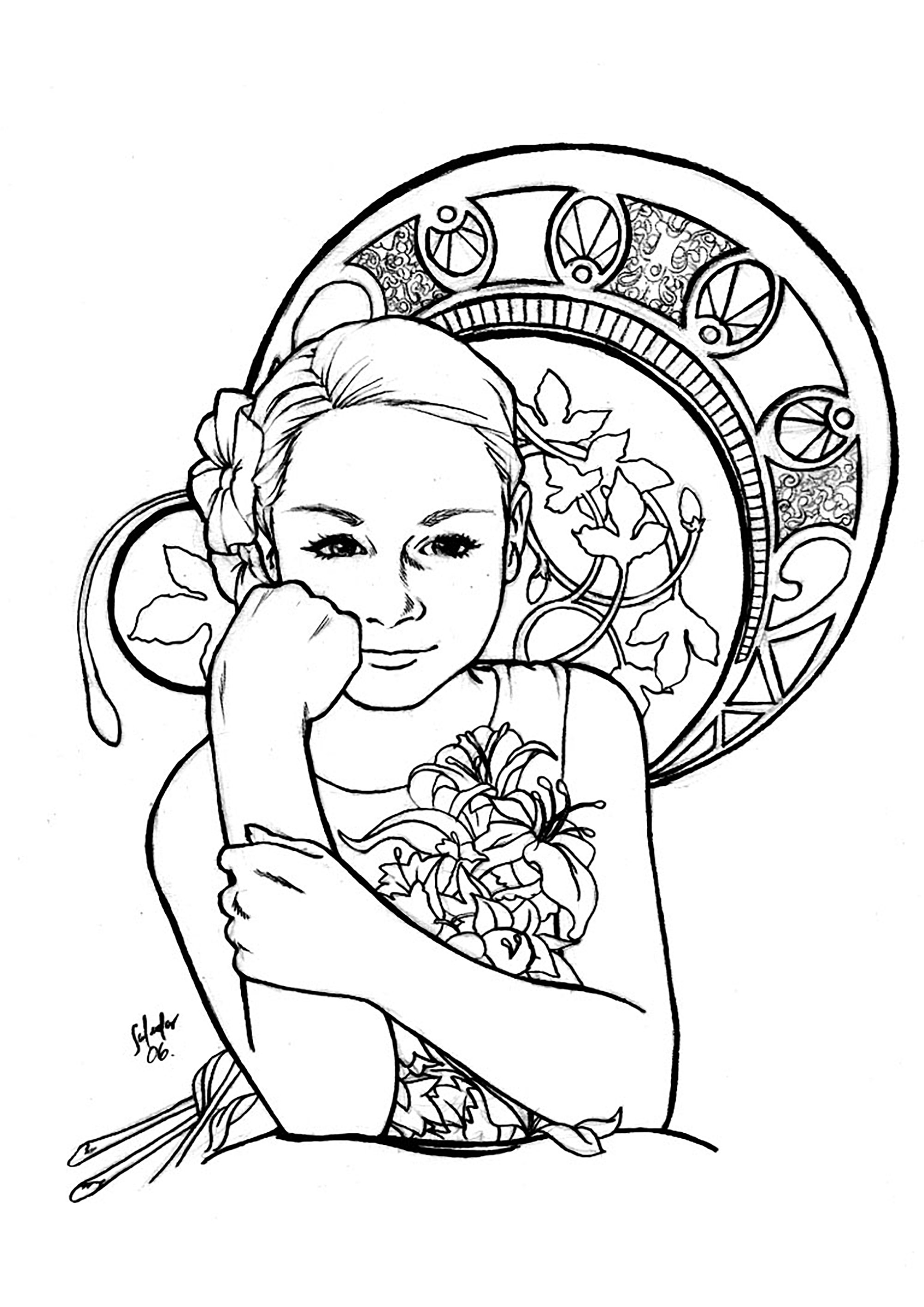Beautiful Art Nouveau coloring page to print and color