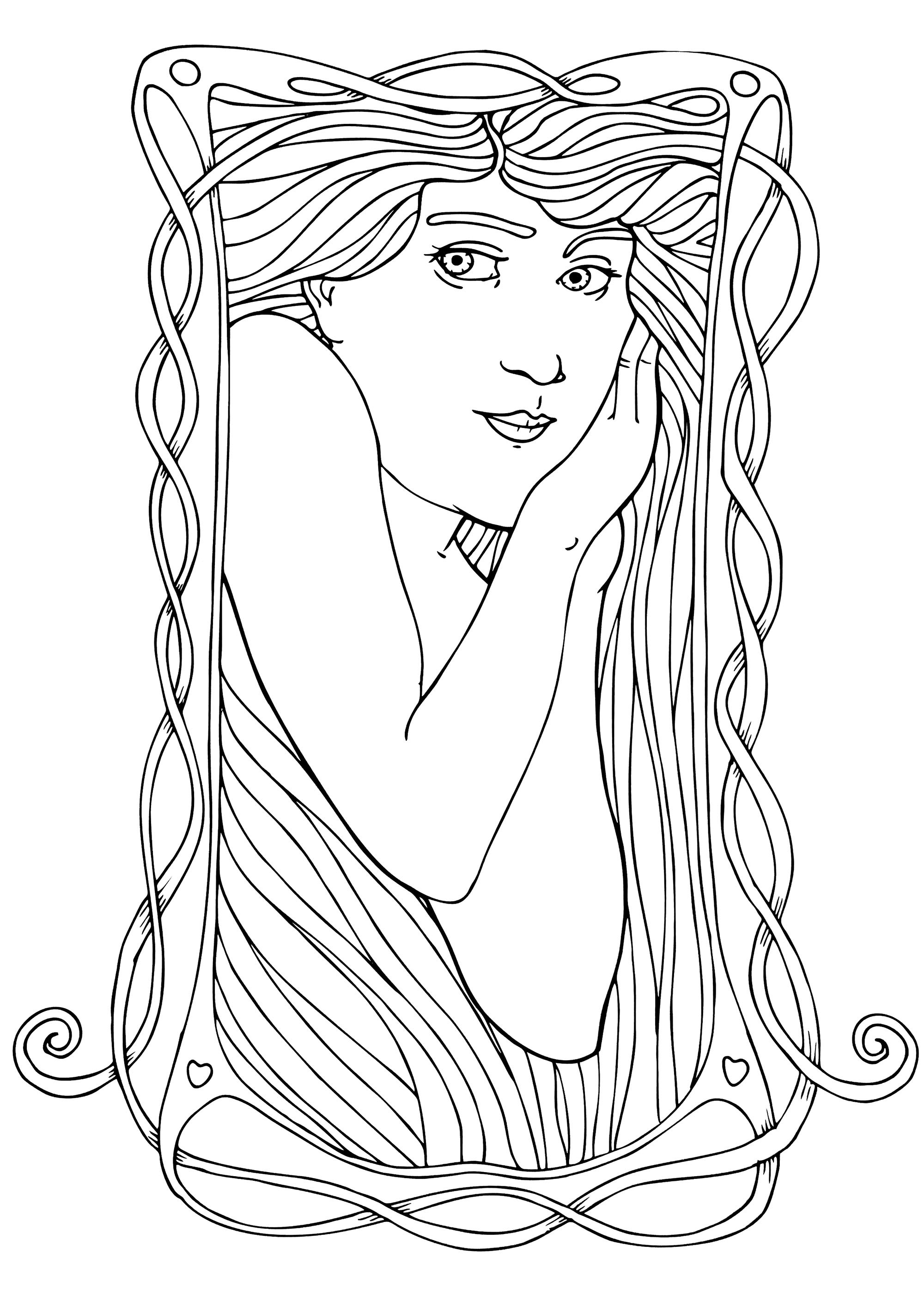 Simple Art Nouveau coloring page to download for free