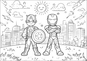 Captain America and Iron Man (Avengers Coloring Page)
